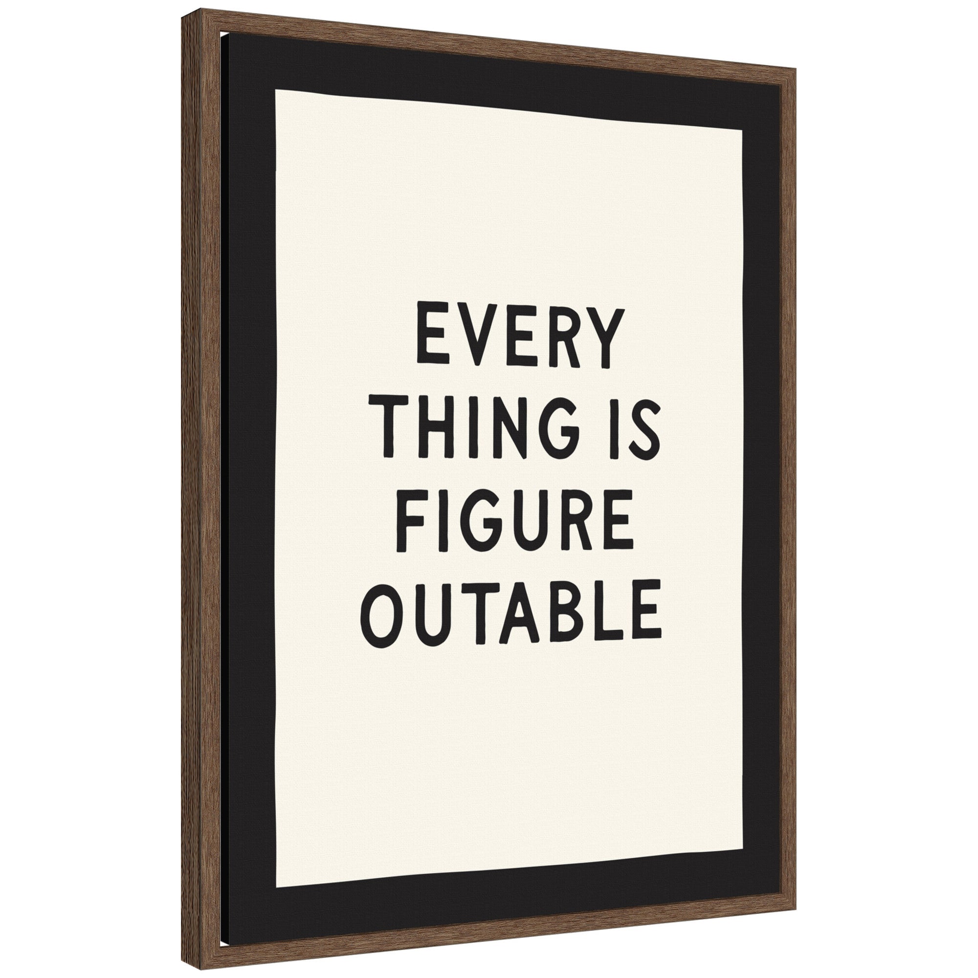 Everything is Figureoutable Positive Quote Black and White by Lucky Guava Framed Canvas Wall Art Print