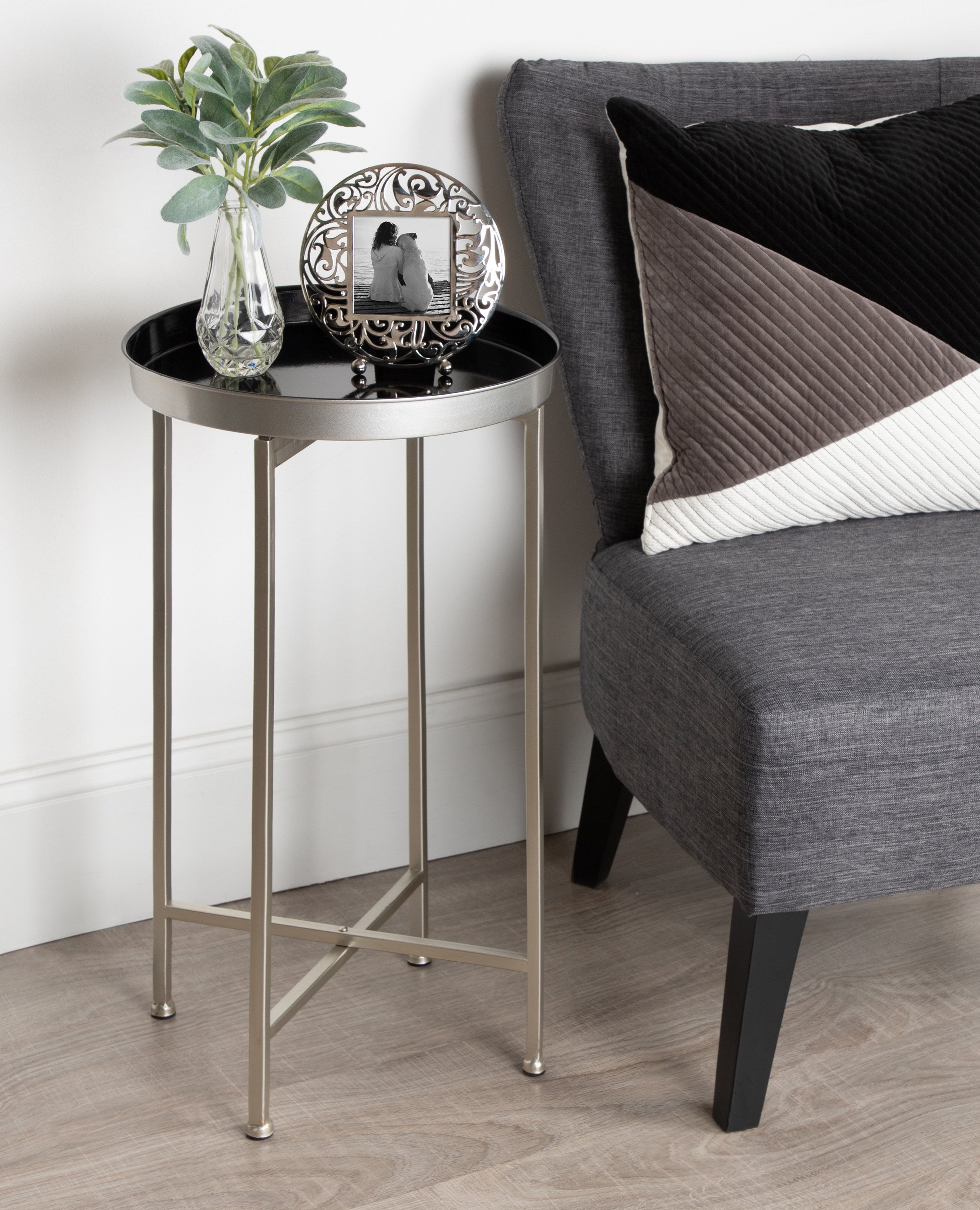 Tea Table Black Silver 14x14x26 7