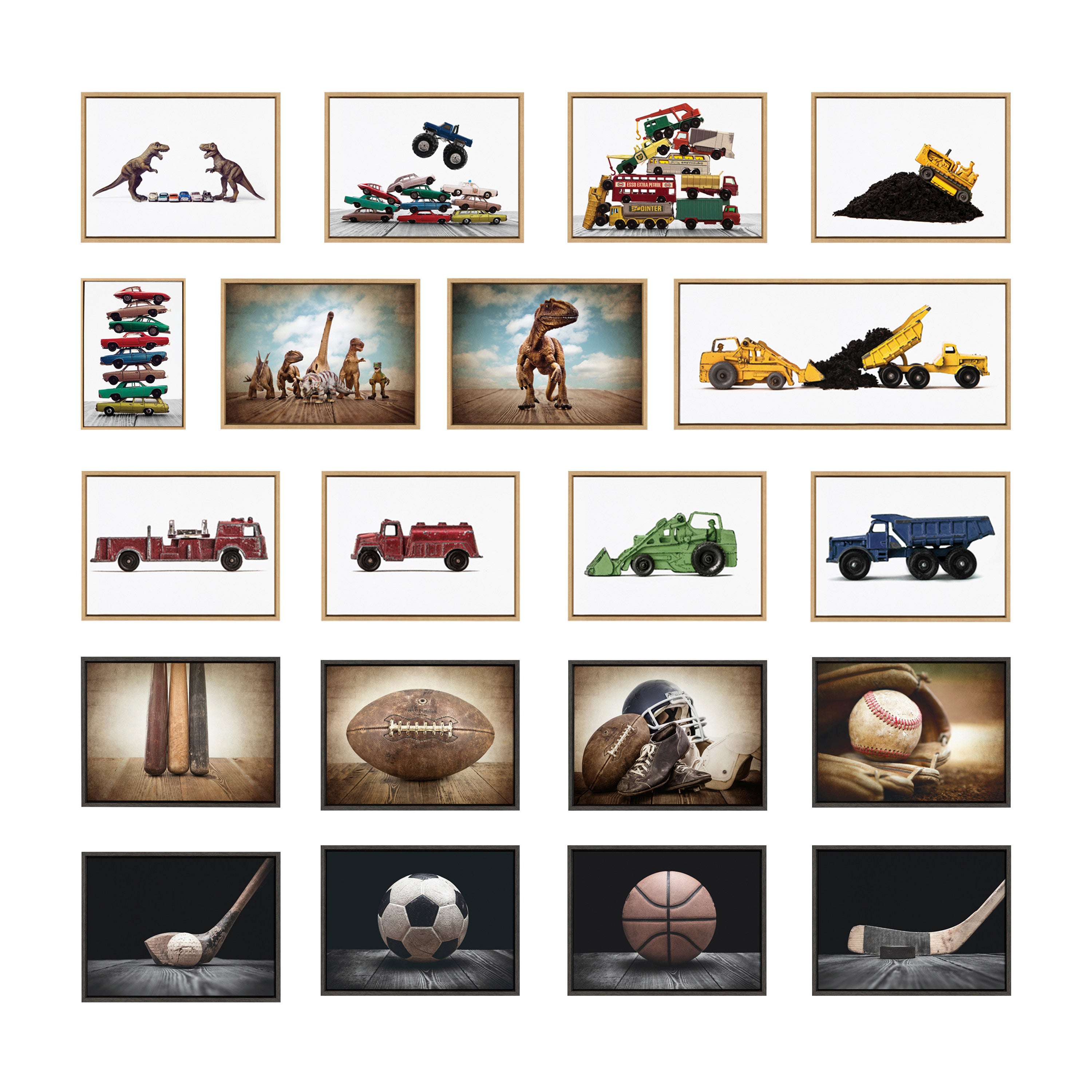 Sylvie Vintage Stacked Matchbox Cars and Monster Truck Framed Canvas by Saint and Sailor Studios