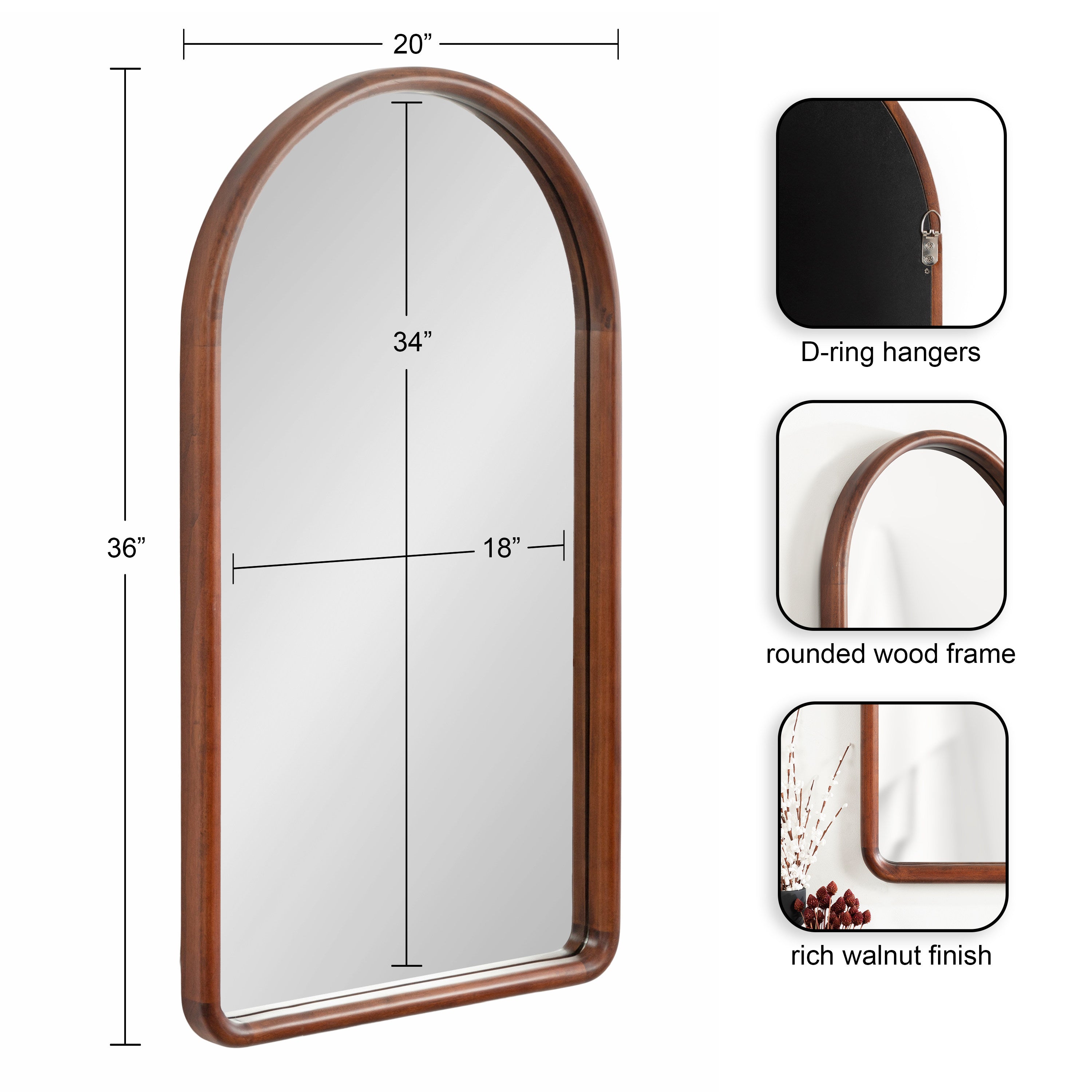 Arch Mirror Dark Brown 20x36 2