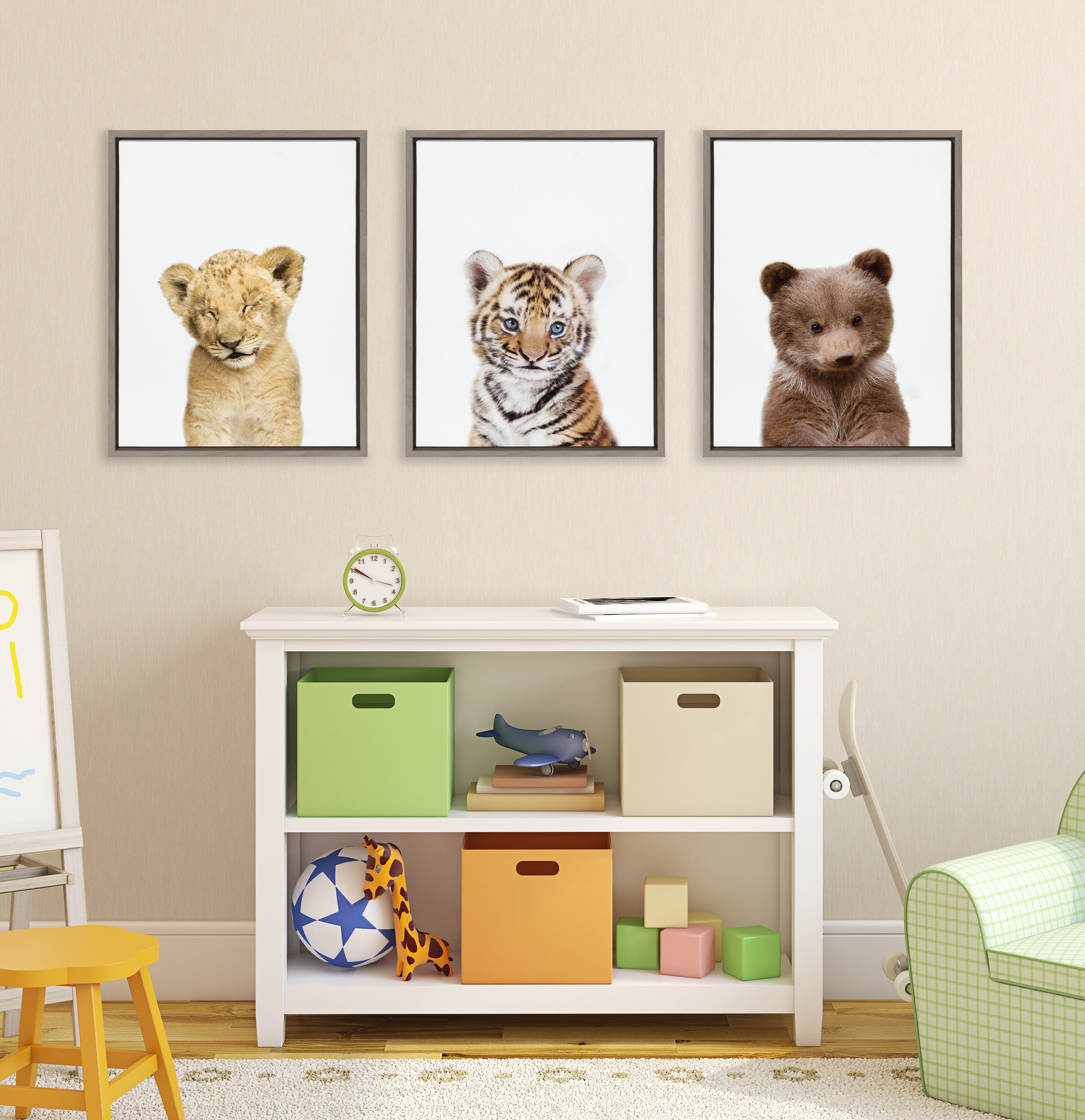 Sylvie Lions and Tigers and Bears Framed Canvas Art Set by Amy Peterson Art Studio