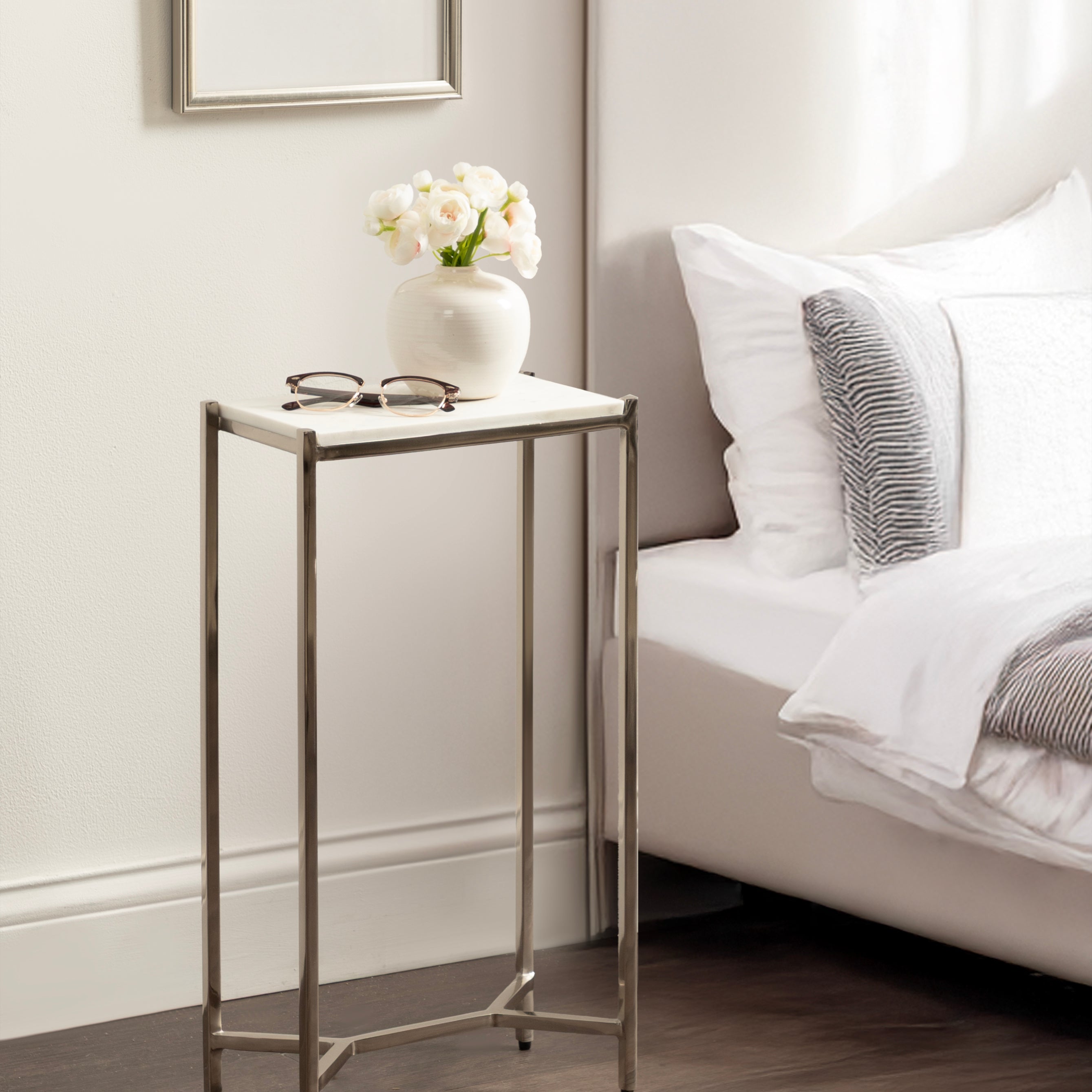 Side Table 12x7x22 Silver White 7