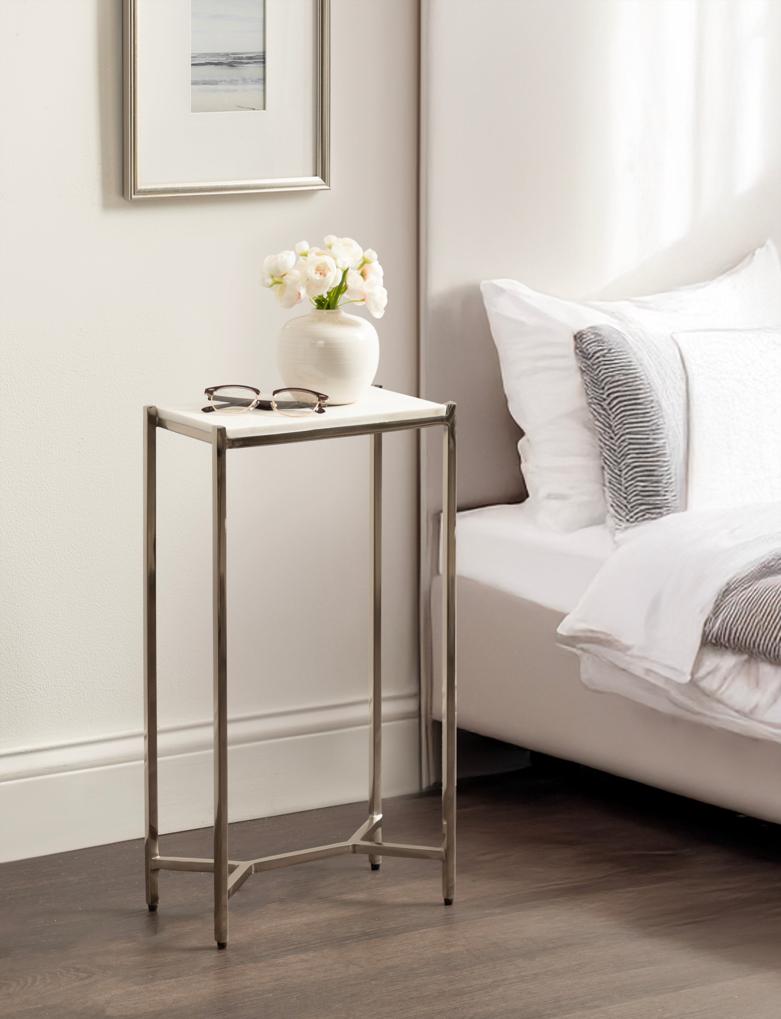 Side Table 12x7x22 Silver White 7