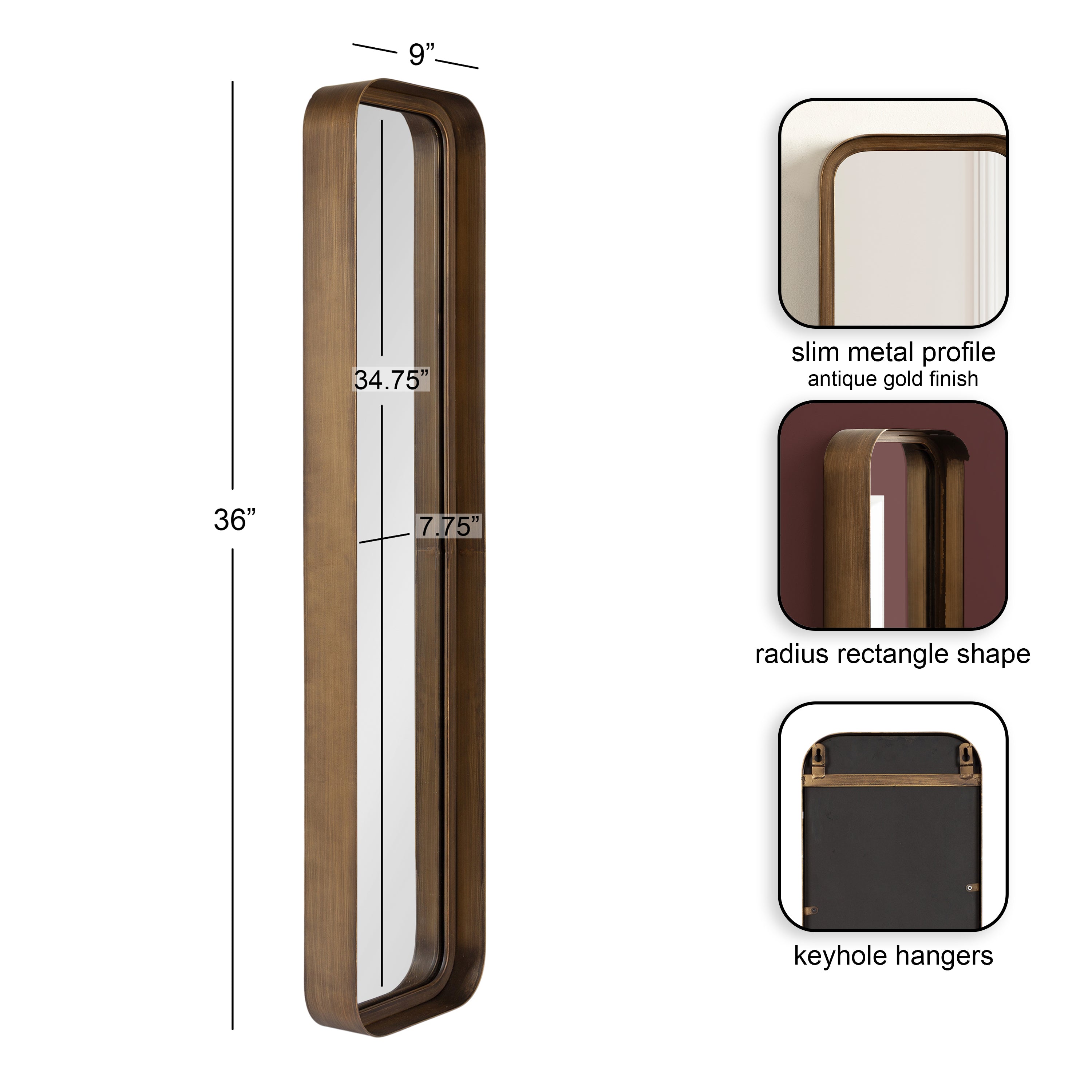 Rectangle Mirror 9x36 Gold 2