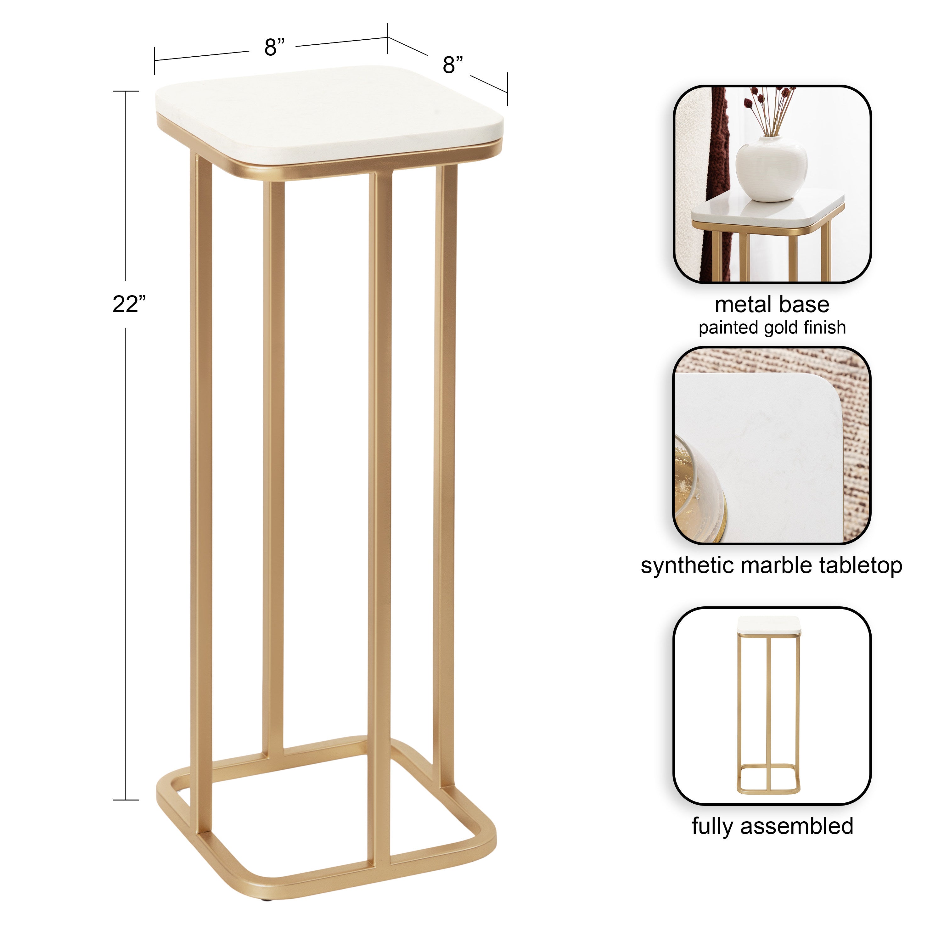 Credele Marble and Metal Drink Table