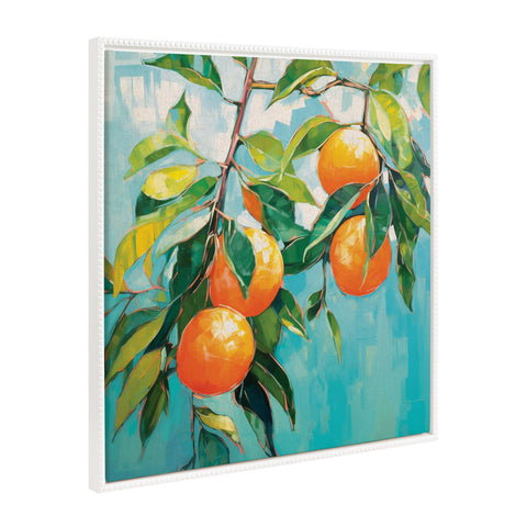 Sylvie Beaded Orange Tree Framed Canvas by The Creative Bunch Studio