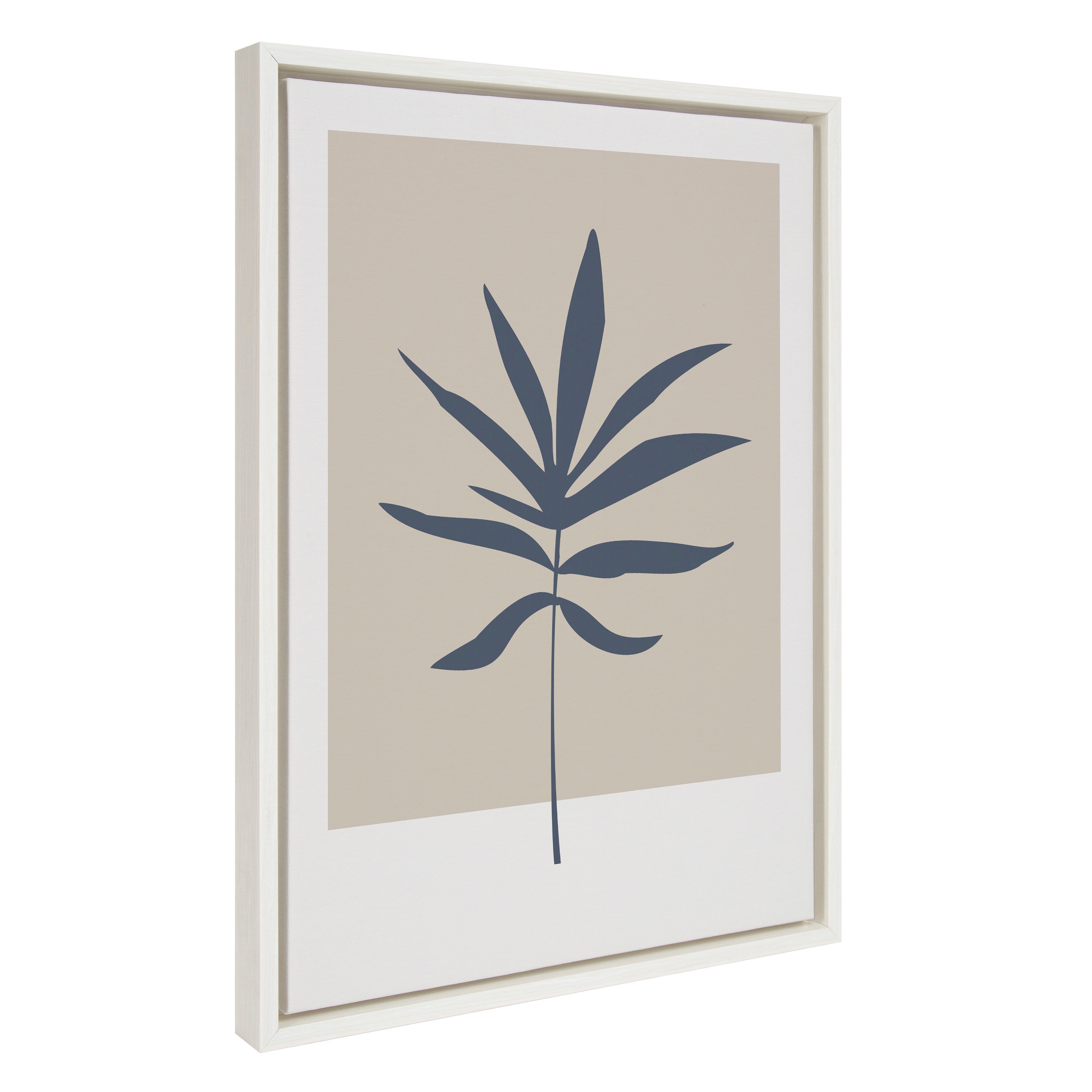 Sylvie Muted Tan and Blue Colorblock Botanical Leaf Framed Canvas by The Creative Bunch Studio
