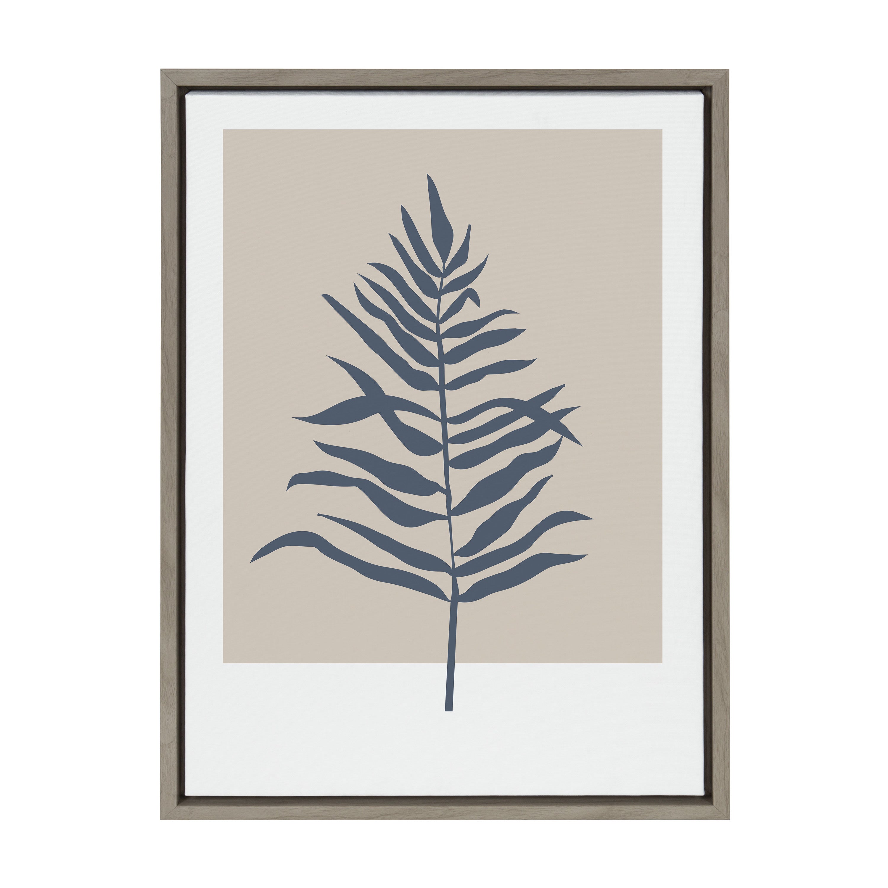 Sylvie Muted Tan and Blue Colorblock Botanical Fern Framed Canvas by The Creative Bunch Studio