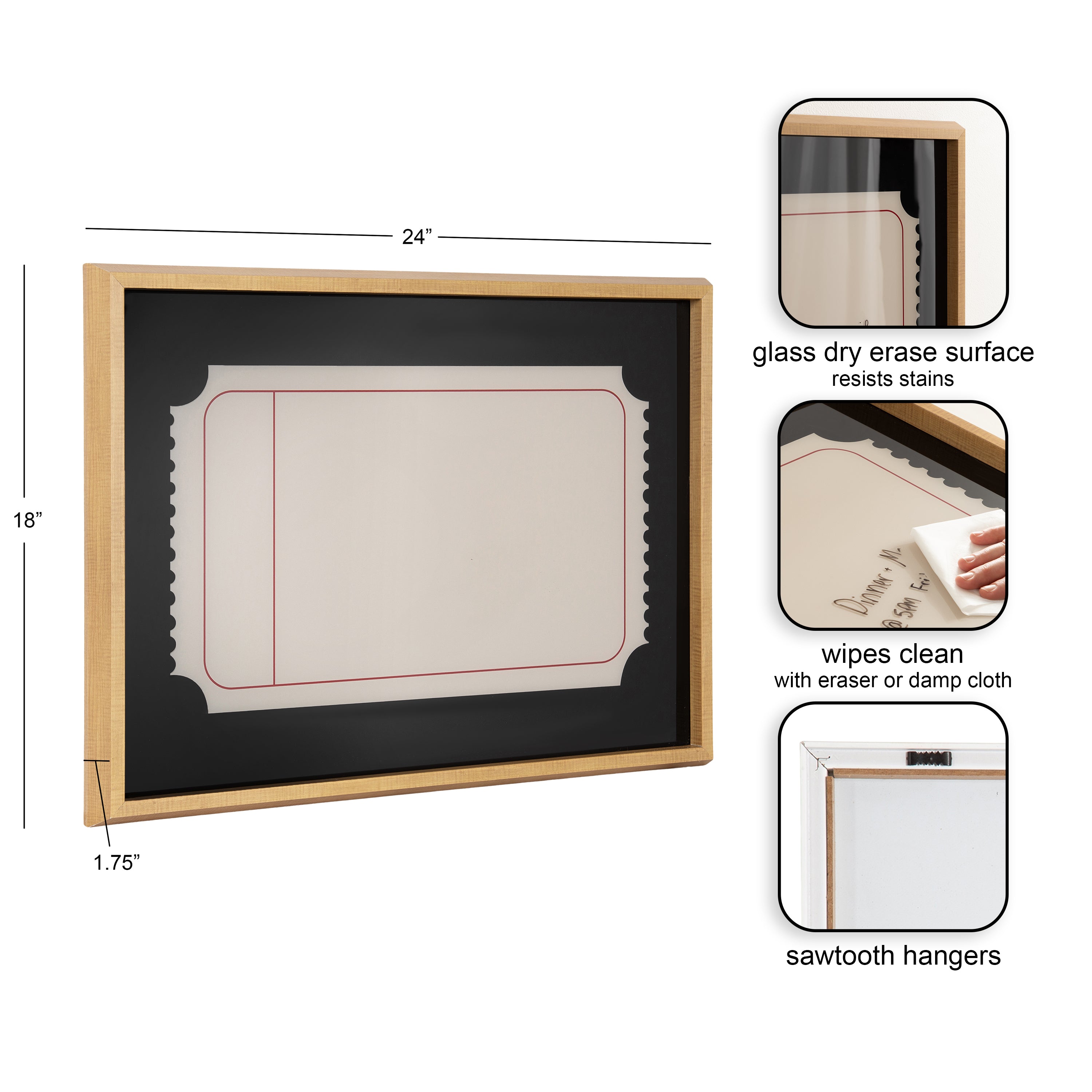 Single Ticket Dry Erase BPG by The Creative Bunch Studio Framed Glass Dry Erase Wall Art White Board