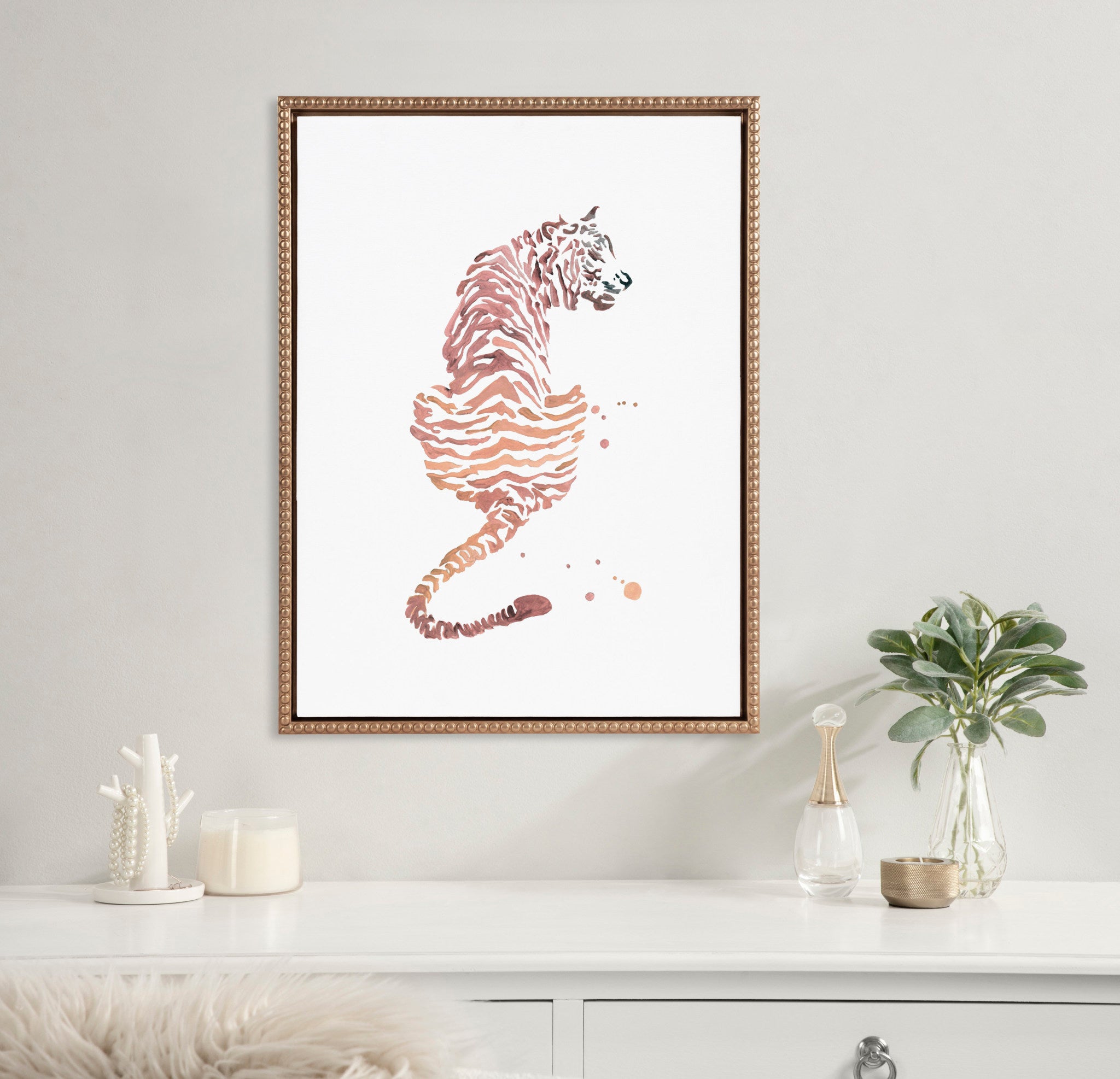 Sylvie Beaded Boho Tiger Framed Canvas by Viola Kreczmer