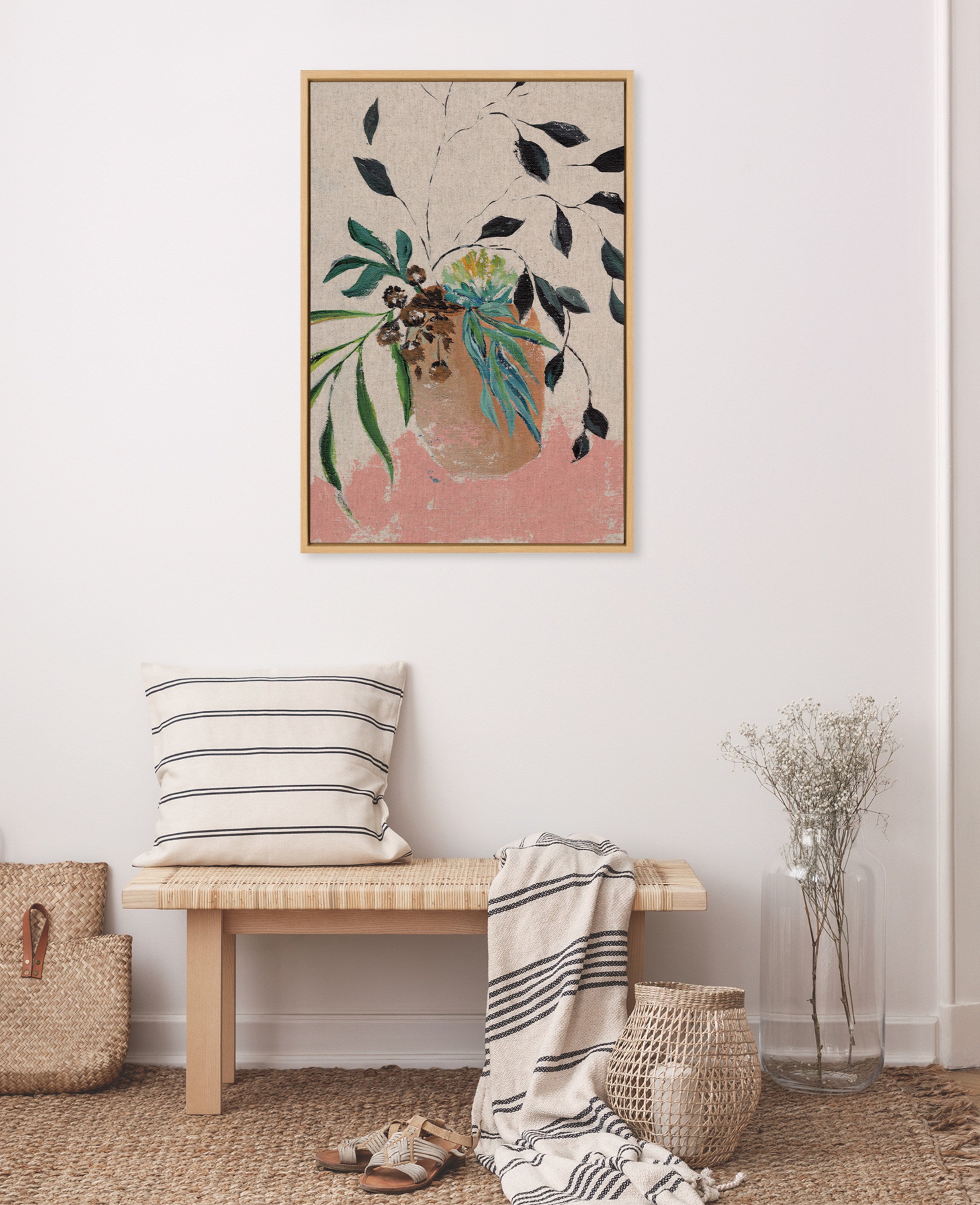 Sylvie Wild Foliage l Neutral Linen Framed Canvas by Nikita Jariwala