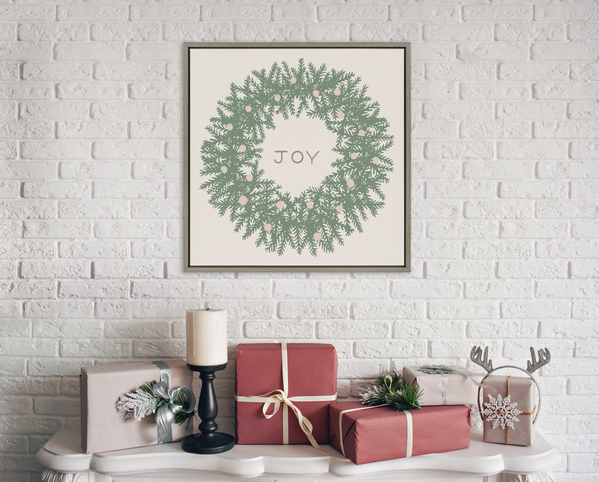 Sylvie Joy Wreath Green Framed Canvas by Hannah Beisang