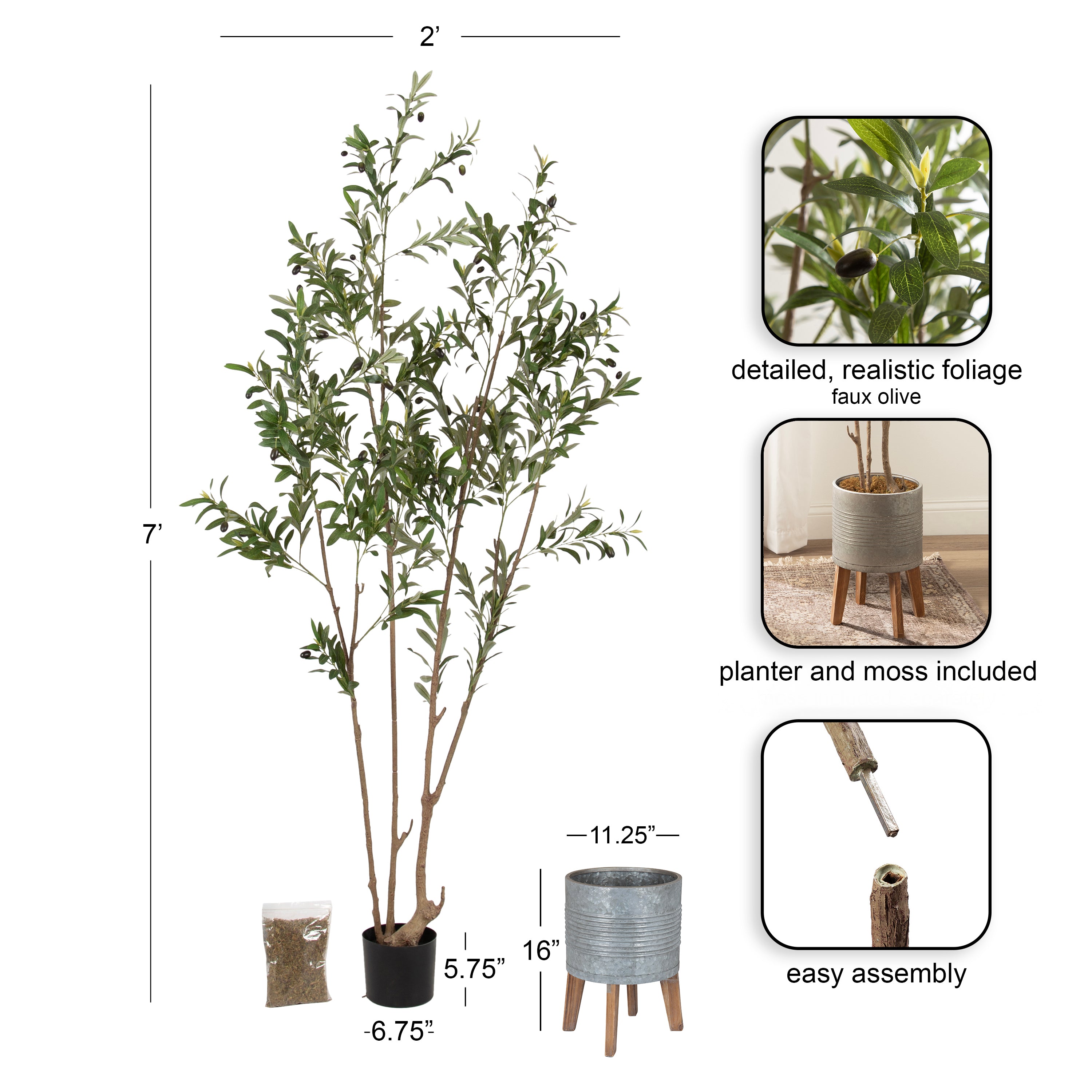 Faux Tree 7.5' Pewter Rustic Brown 2