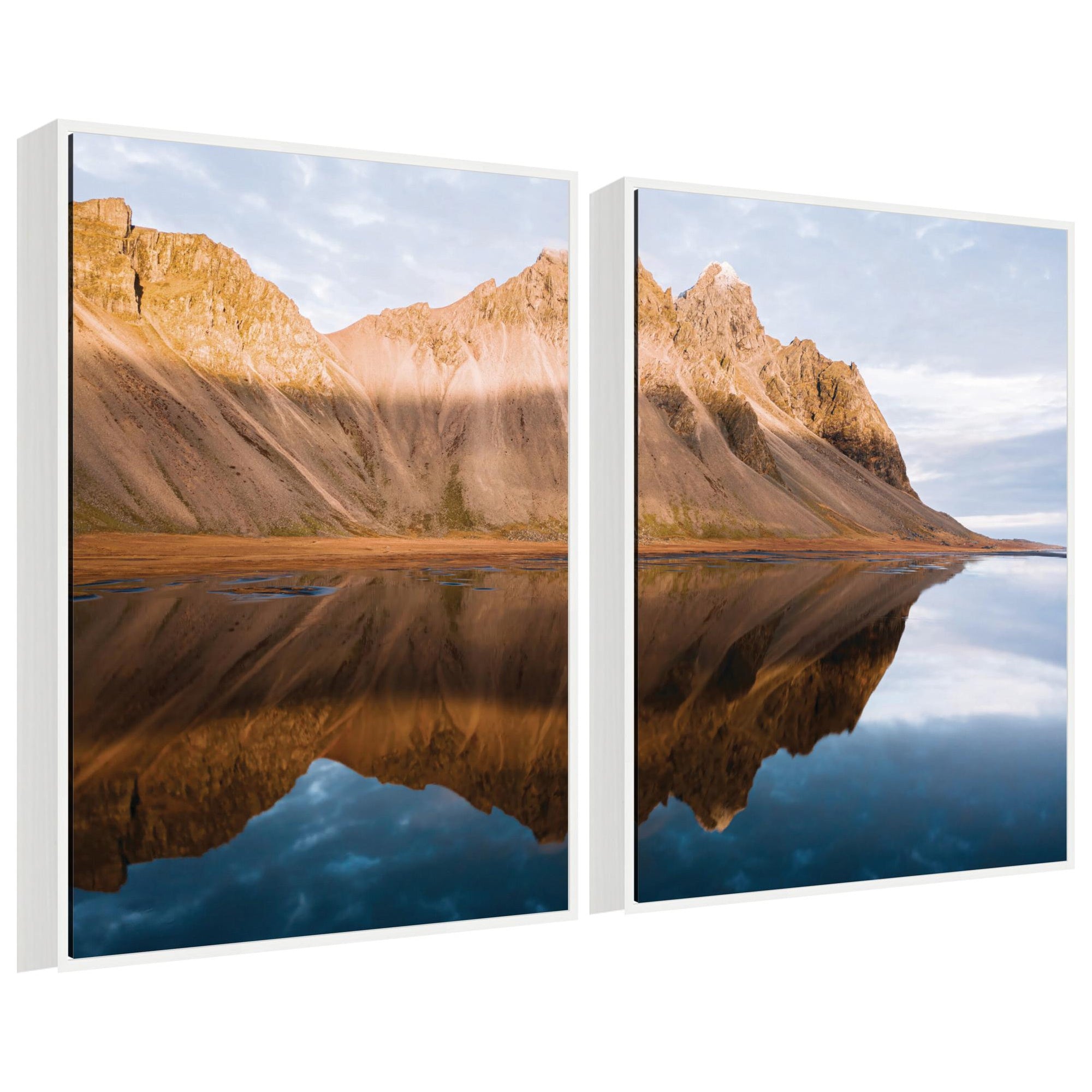 Sylvie Mountain Reflection in Iceland During Sunset Framed Canvas Art Set by Michael Schauer