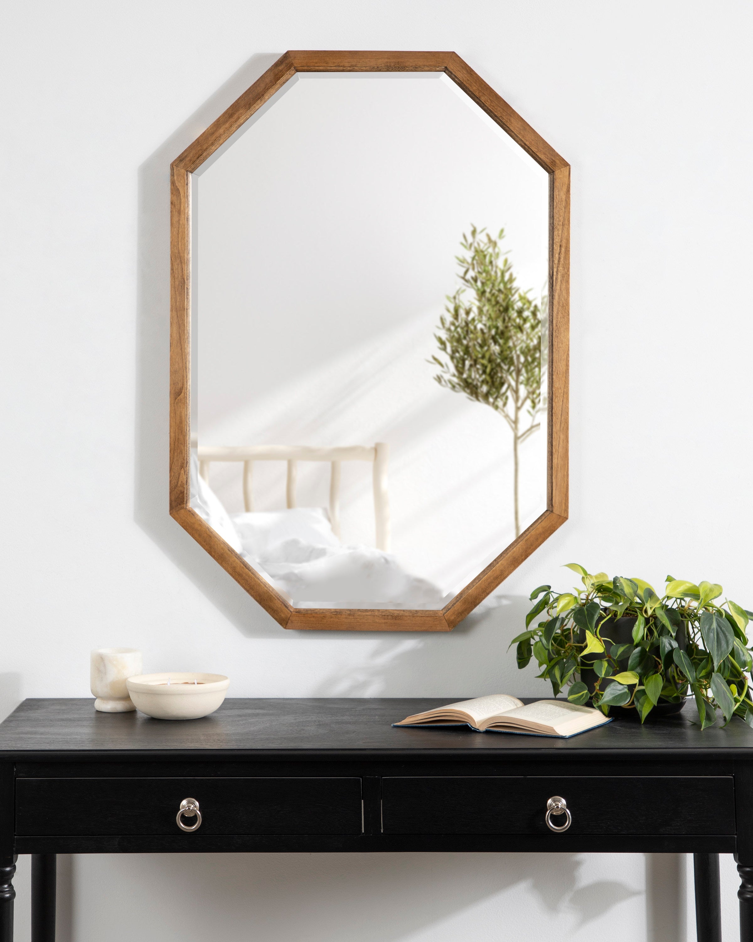 Octagon Mirror Rustic Brown 24x36 6