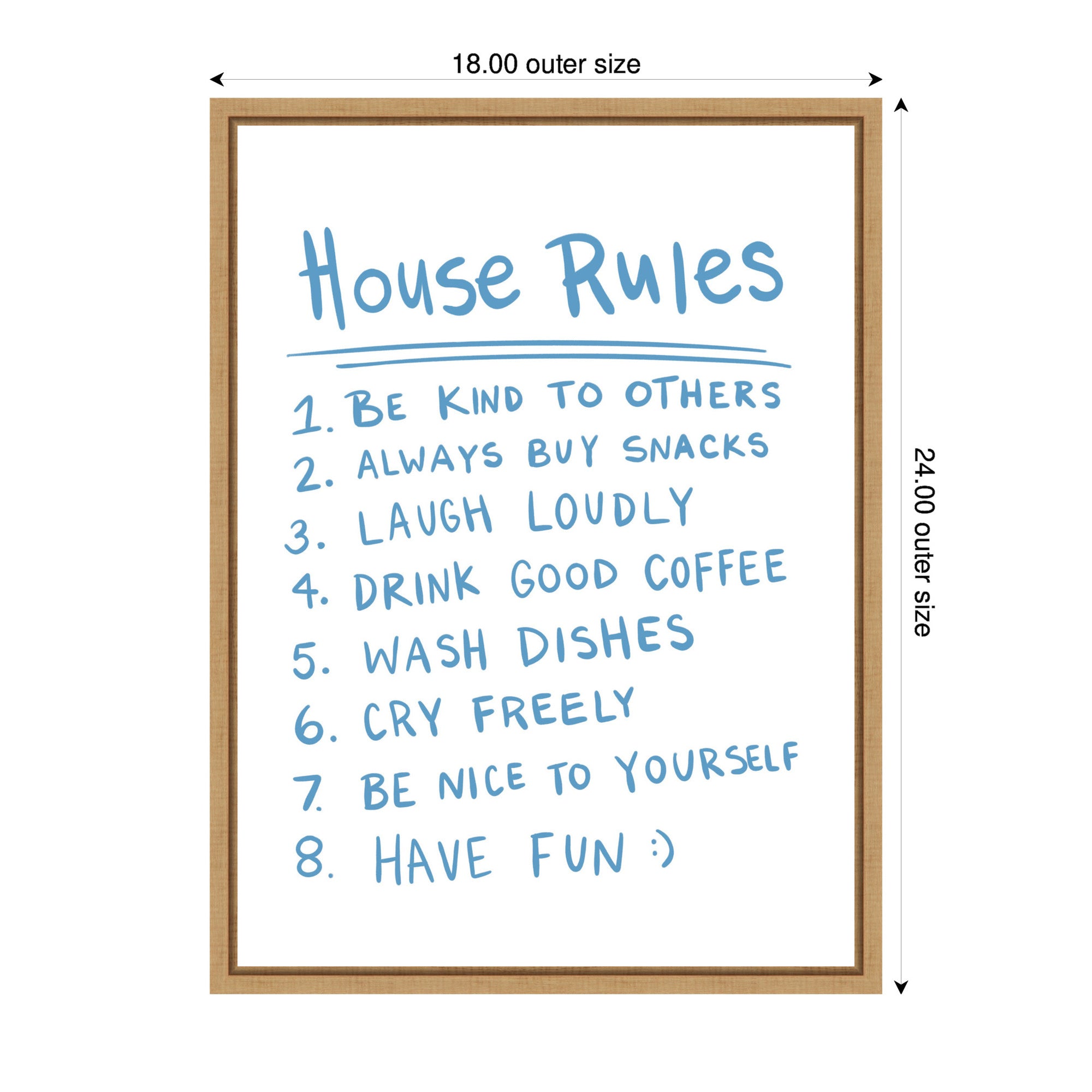 House Rules Light Blue by Megan Ryan Framed Canvas Wall Art Print
