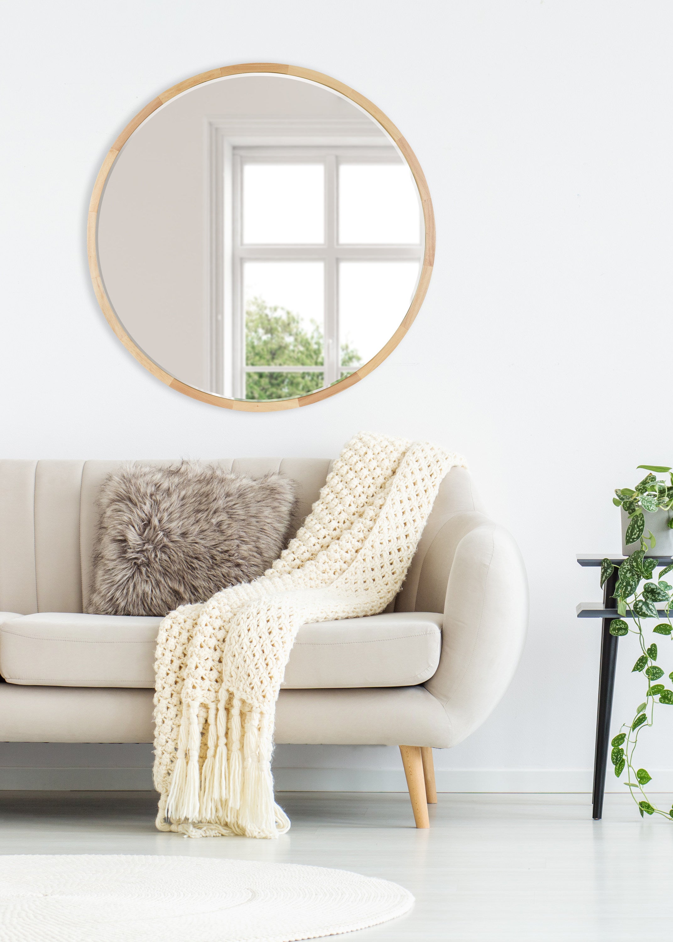 McLean Round Wood Framed Wall Mirror