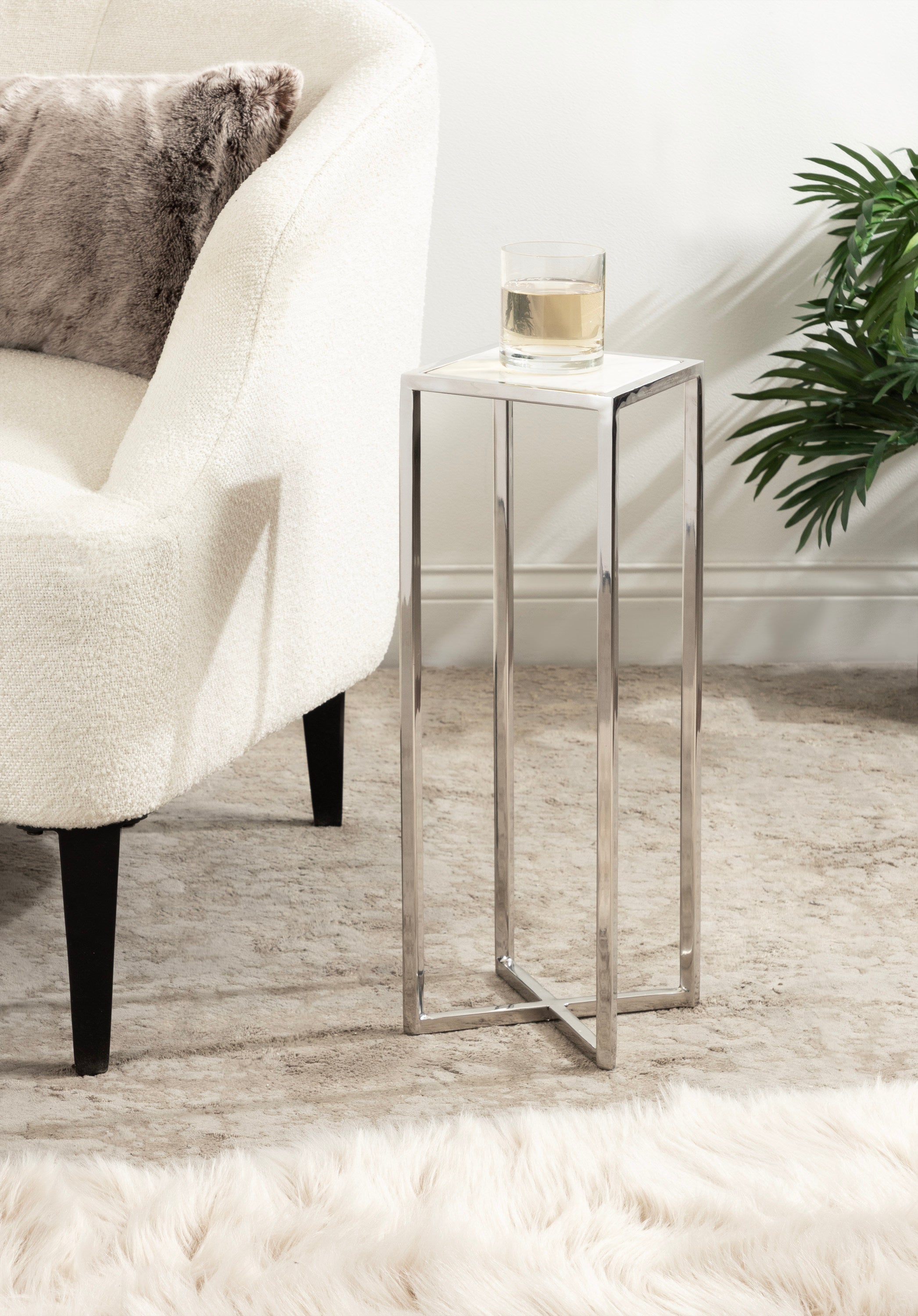 Drink Table White Silver 7x7x21 5