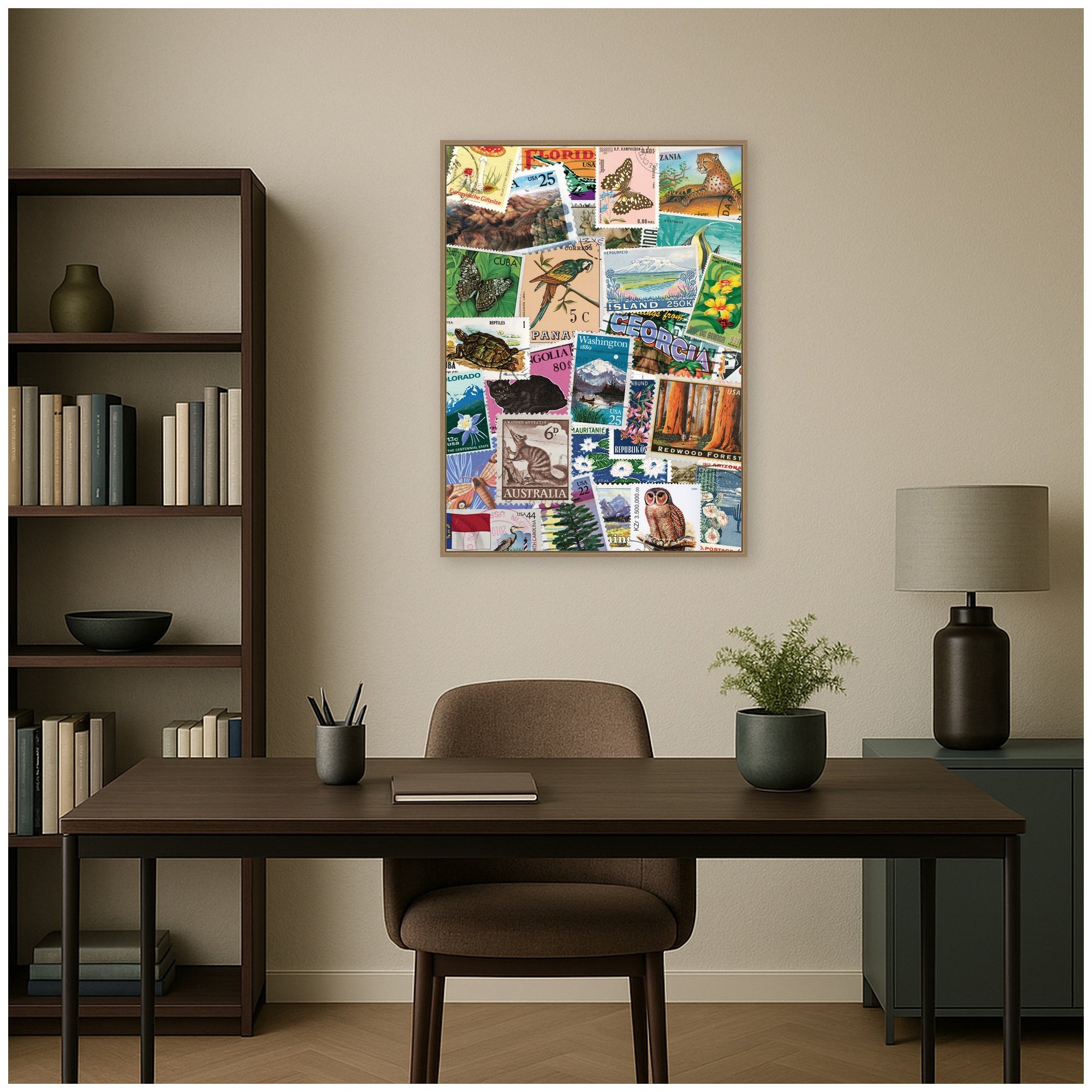 Vintage Stamps by Megan Ryan Framed Canvas Wall Art Print