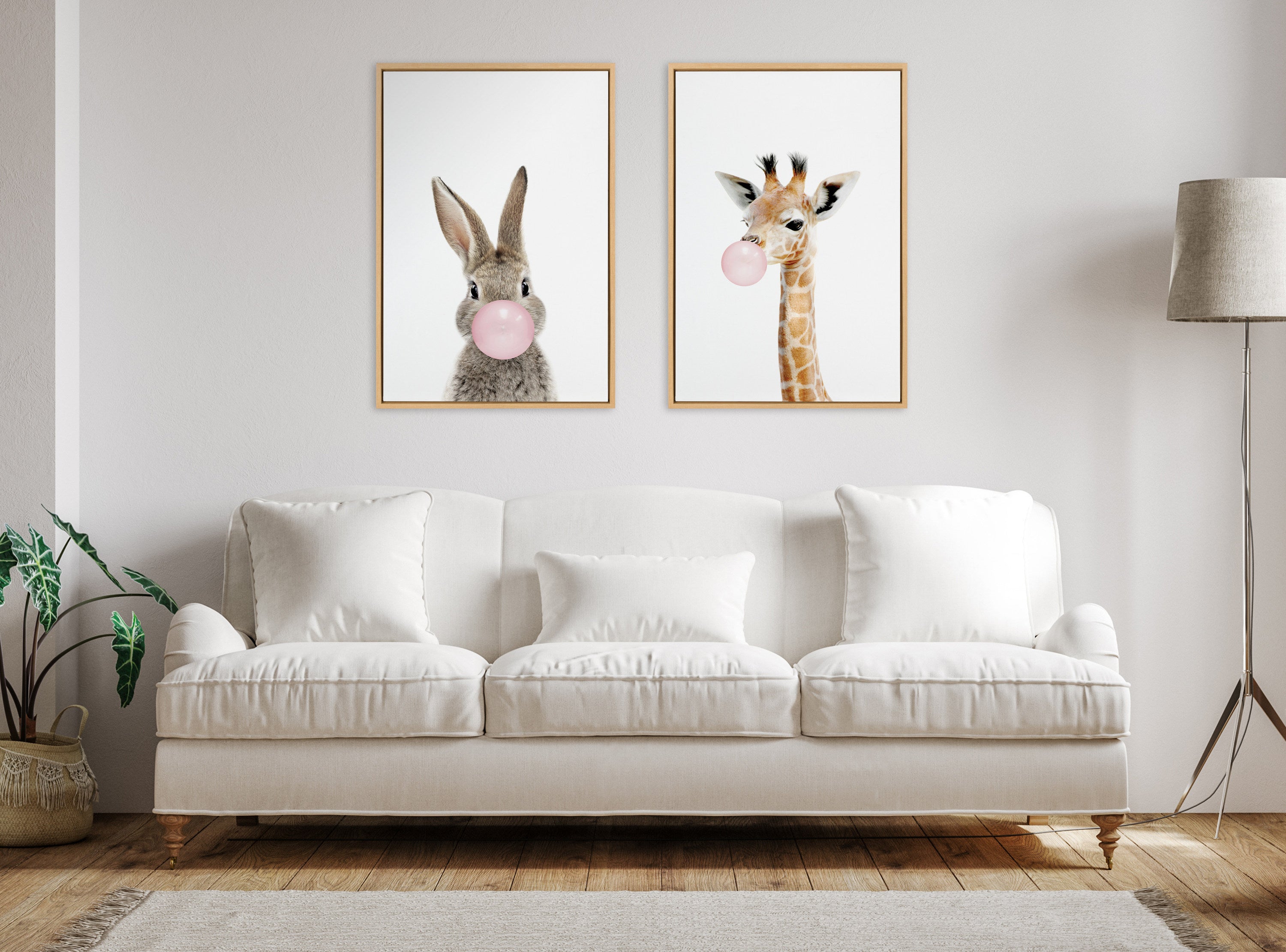 Sylvie Bubble Gum Giraffe Framed Canvas by Amy Peterson Art Studio