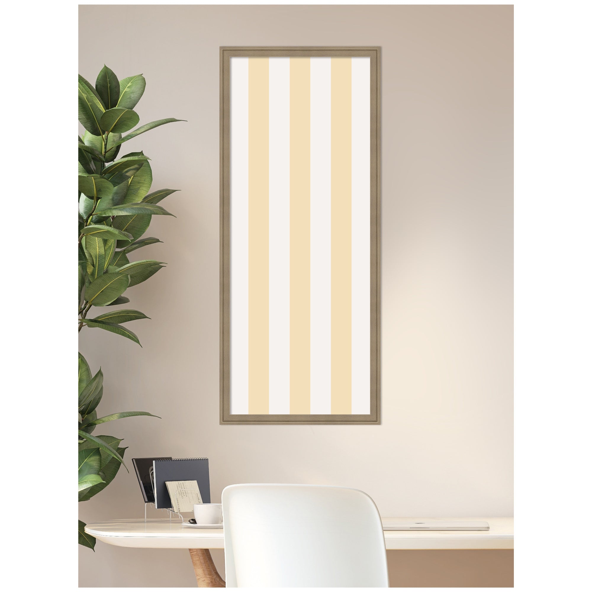 Framed Fabric Pinboard Wide Stripes Yellow Wall Organization