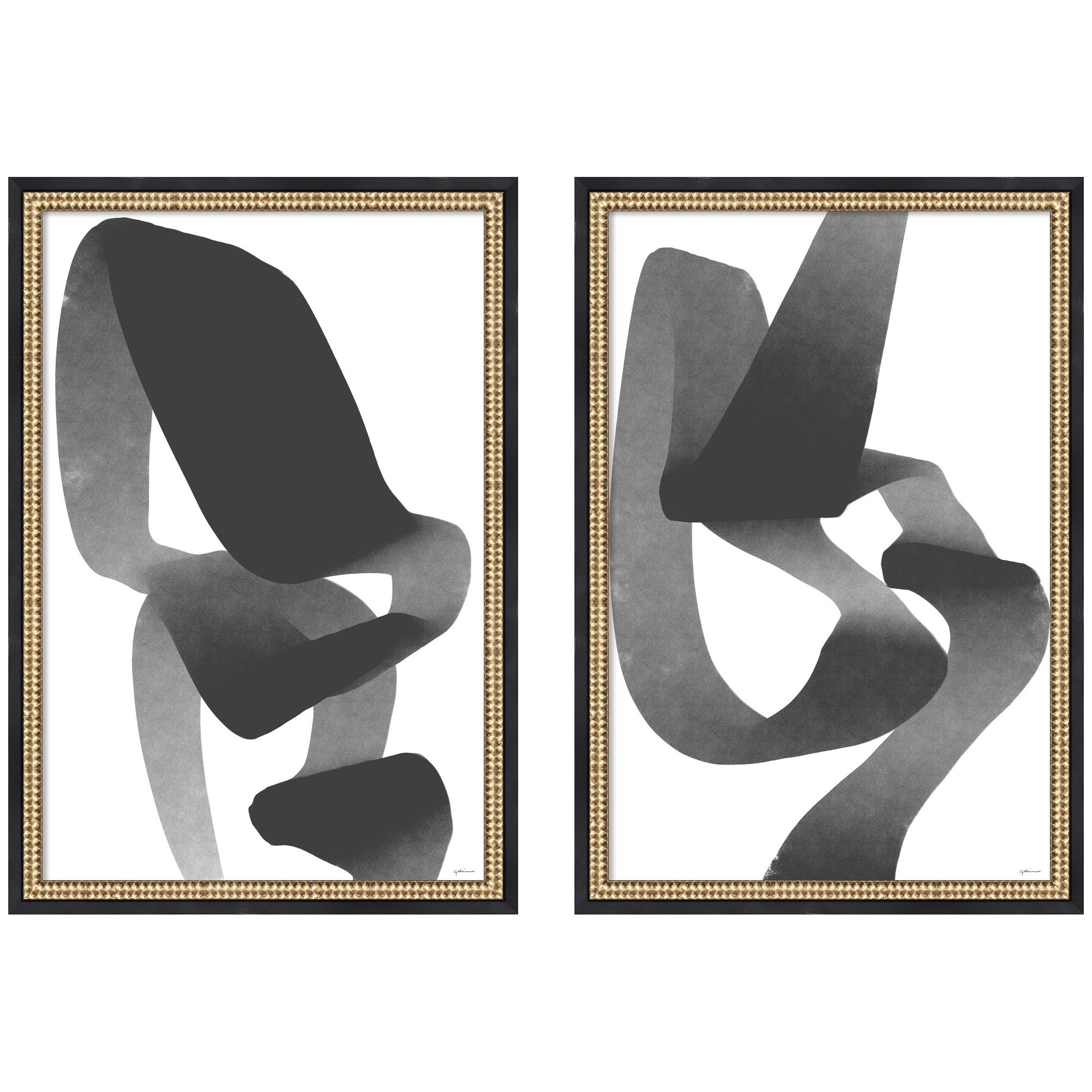 Black and White Abstract 01 & 02 2 Piece Framed Wall Art Print Set by Gabrielly Guedes