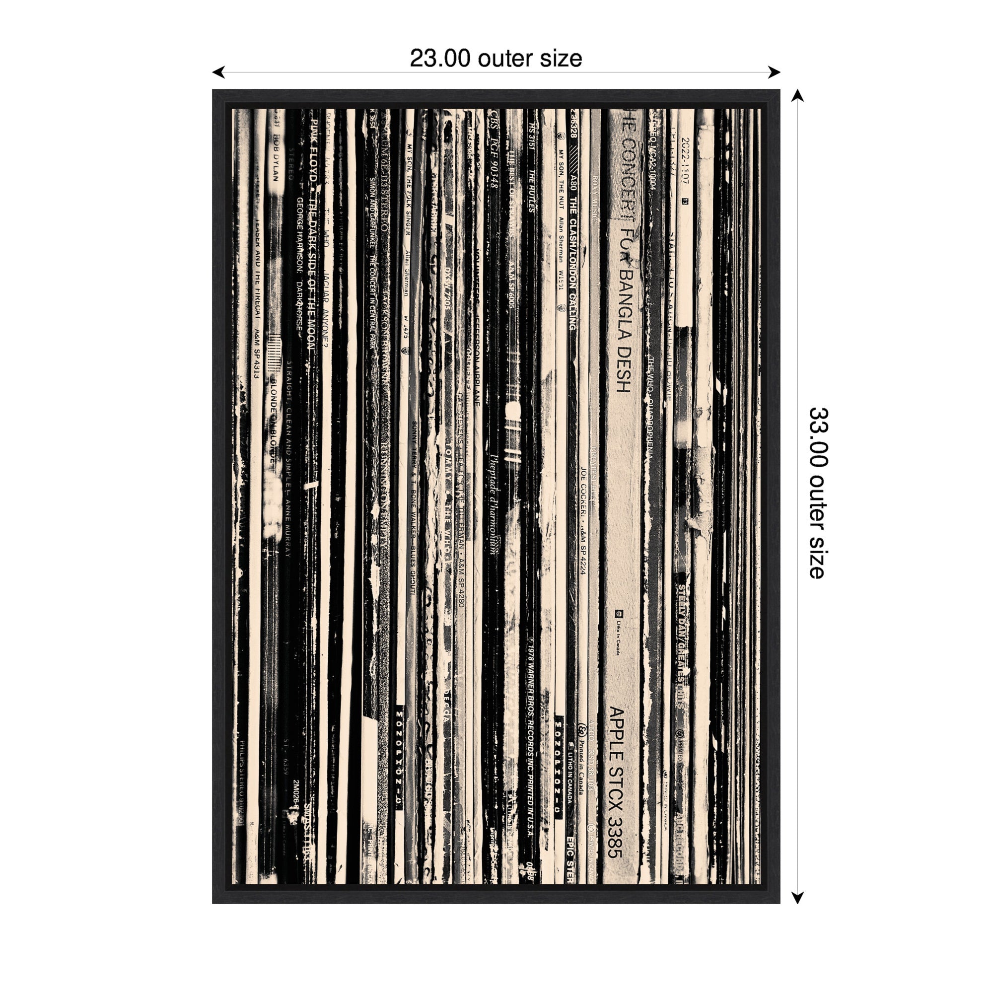 33 RPM Black and White 23x33 by Robert Cadloff Framed Canvas Wall Art Print