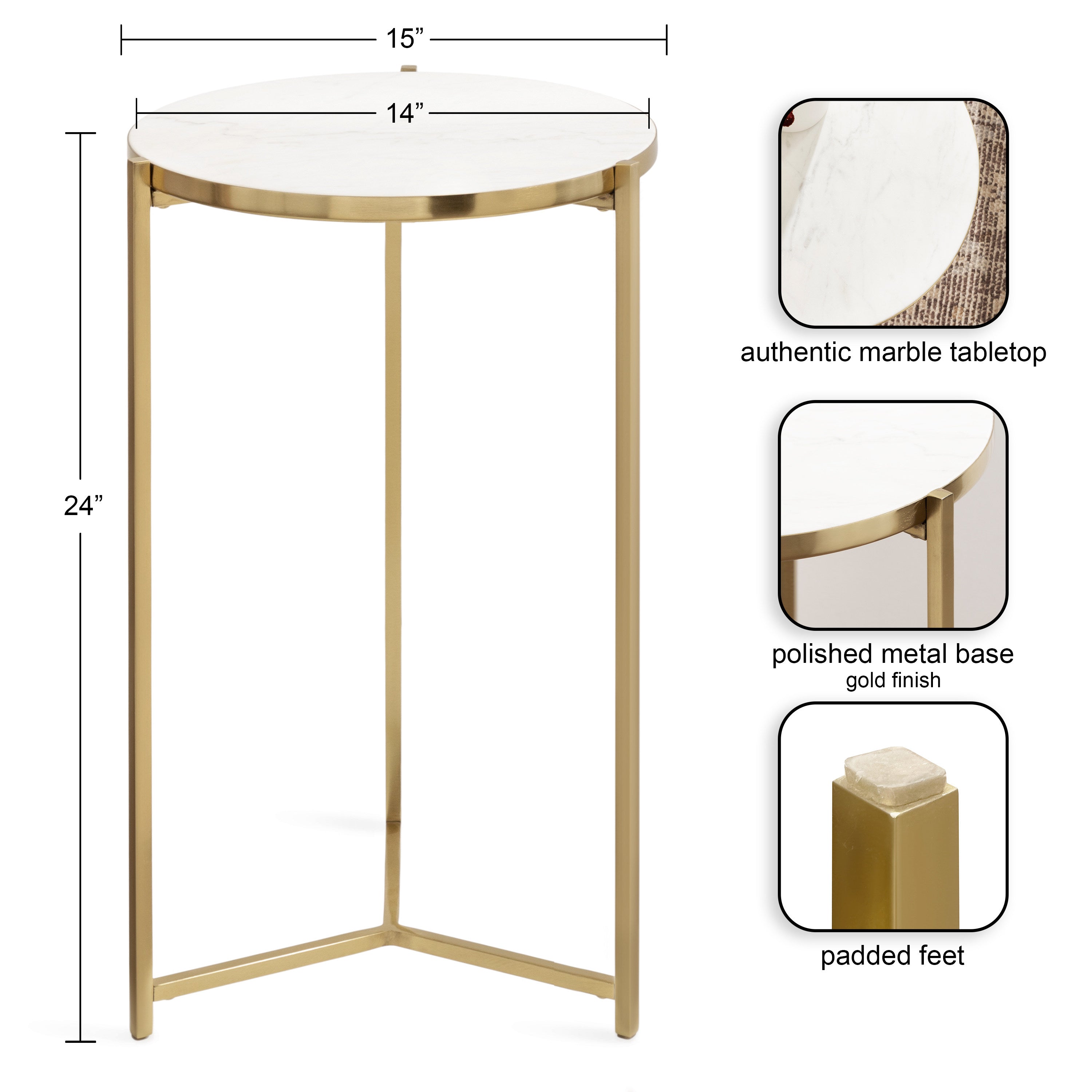 Side Table White Gold 15x15x24 2