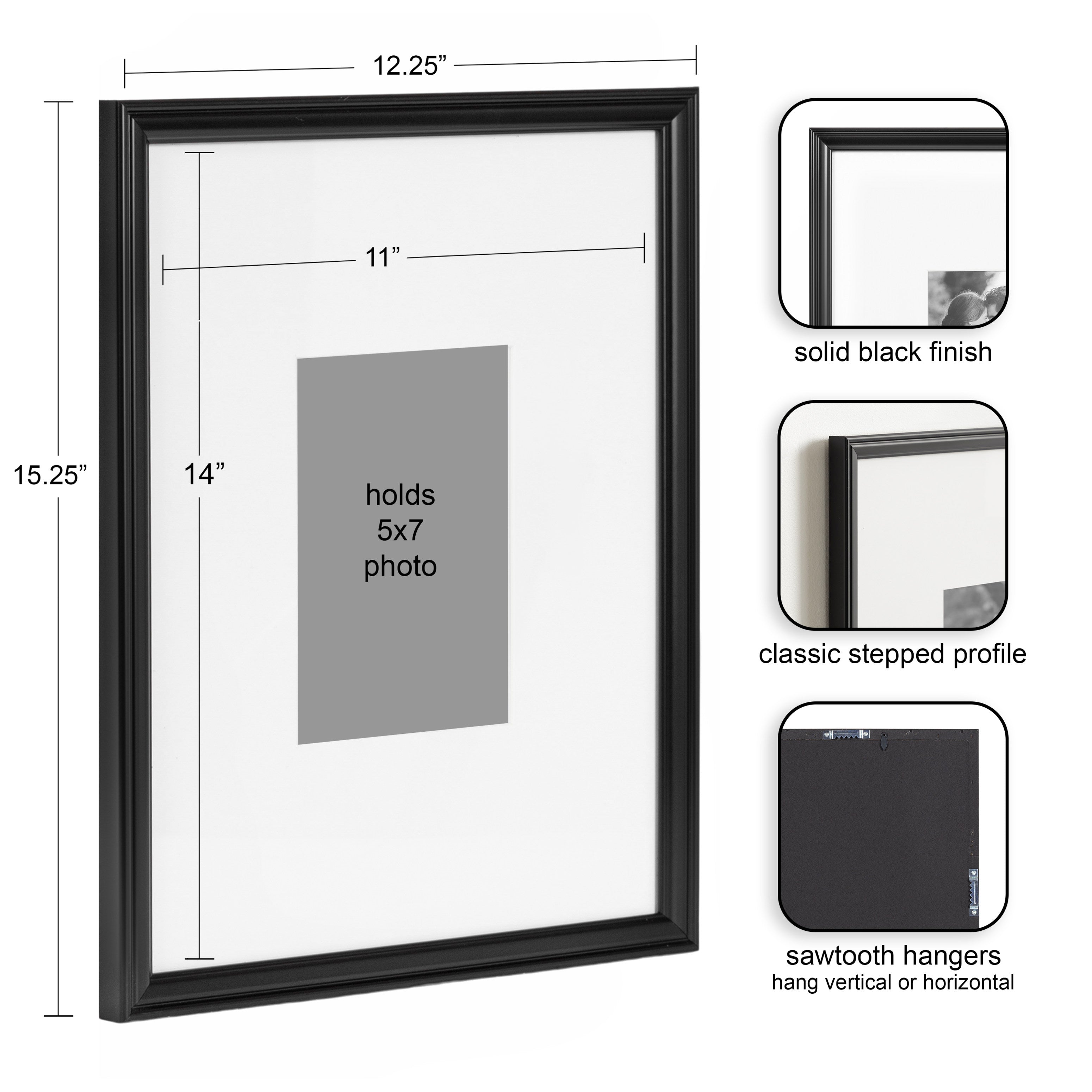 Wall Frame Black 11x14 matted to 5x7 2