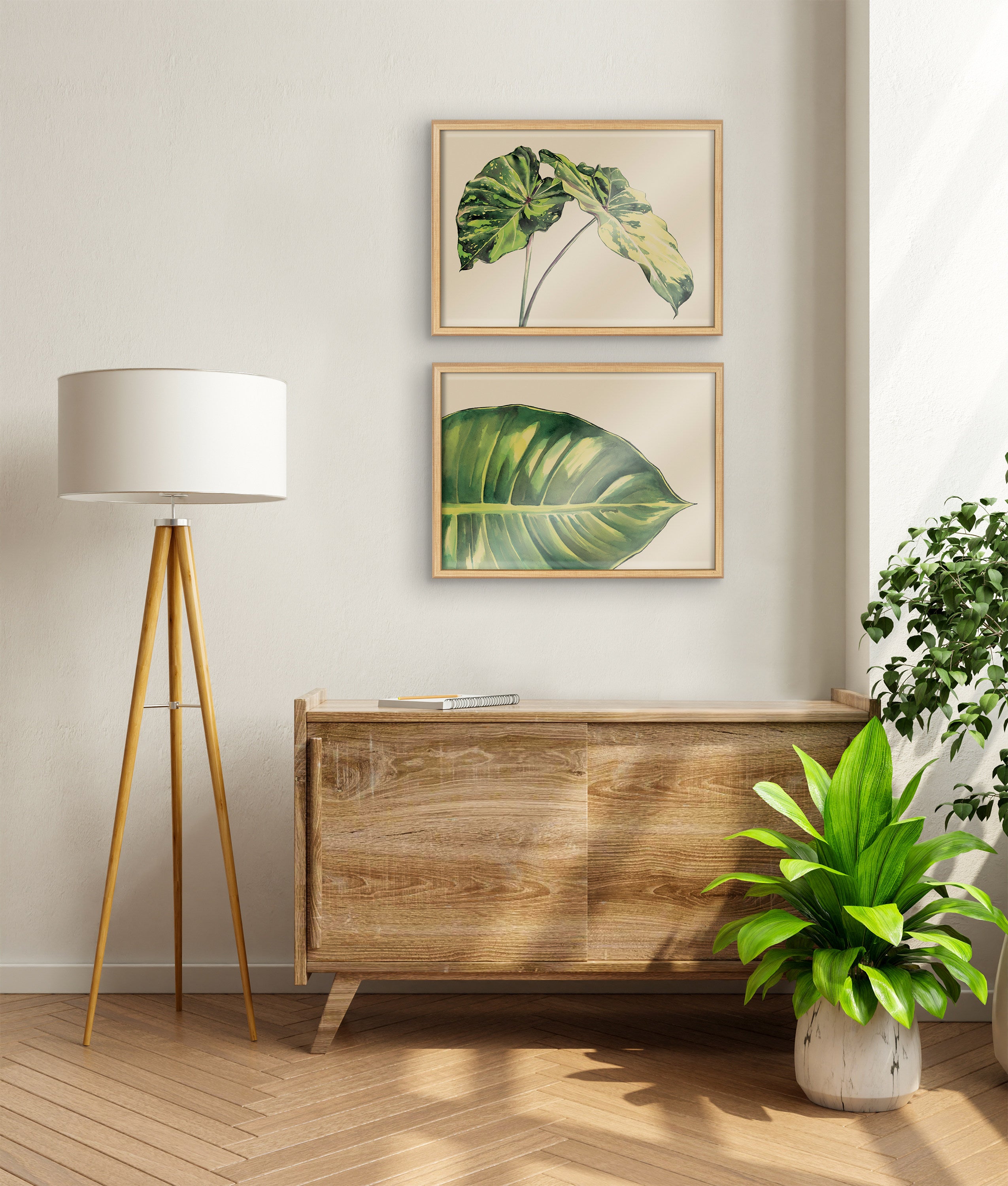 Blake Spotted Leaves Neutral Framed Printed Glass by Emily Marie Watercolors