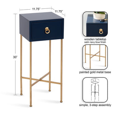 Tea Table Navy Blue Gold 12x12x30 2