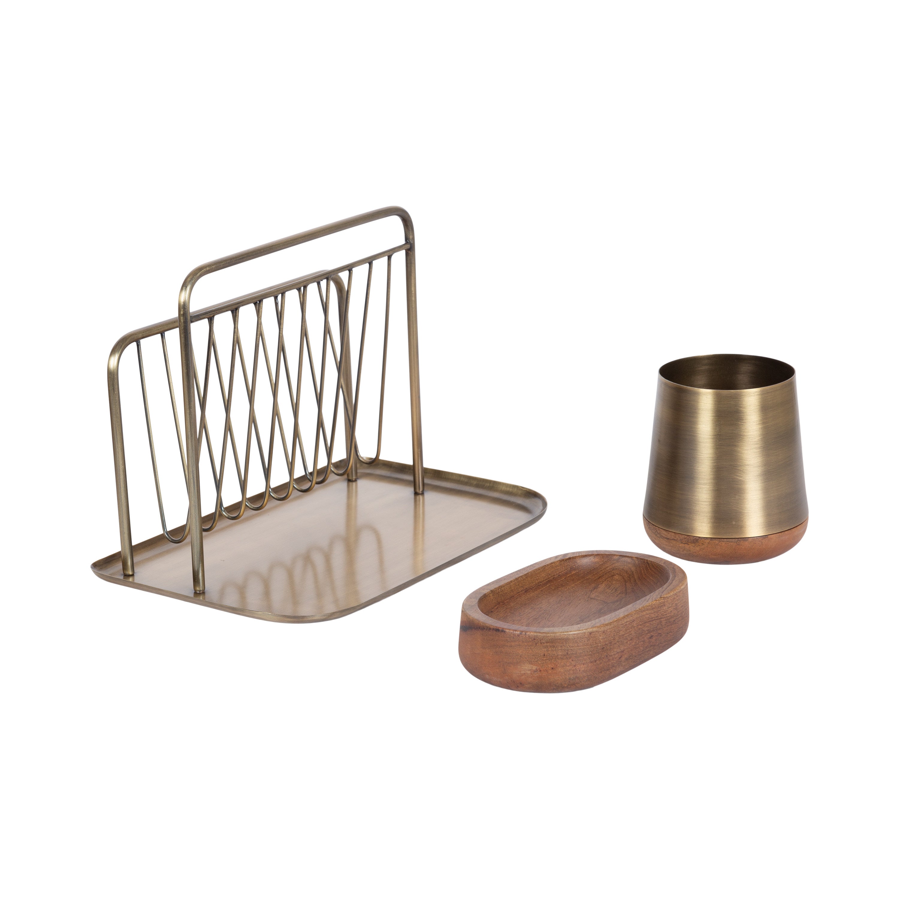 File Folder Organizer Walnut Brown Gold 3 Piece 5