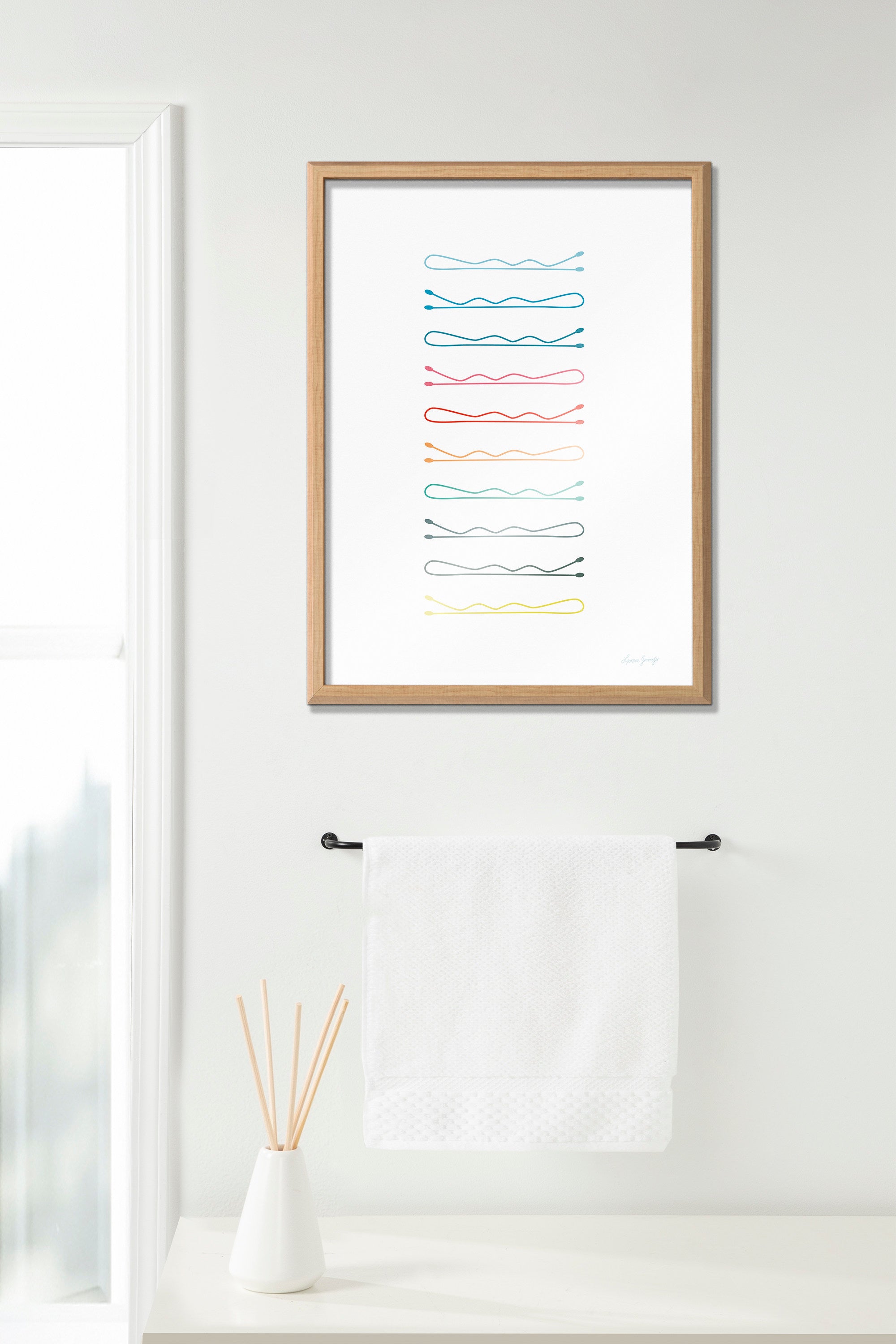 Blake Colorful Bobby Pins Framed Printed Glass by Leonora Jennifer Benza of Yellow Heart Art