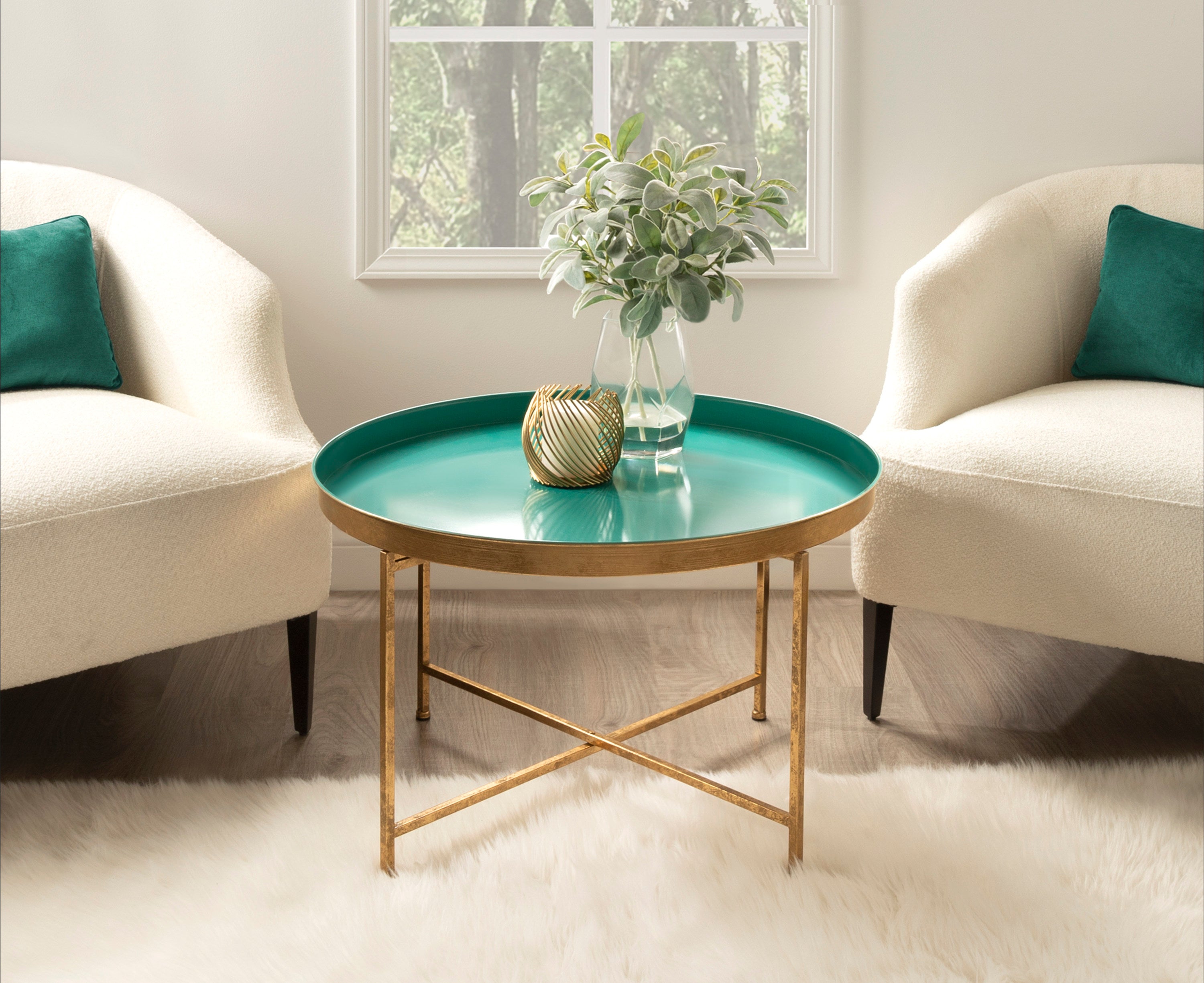 Coffee Table Teal Gold 28.25x28.25x19 7