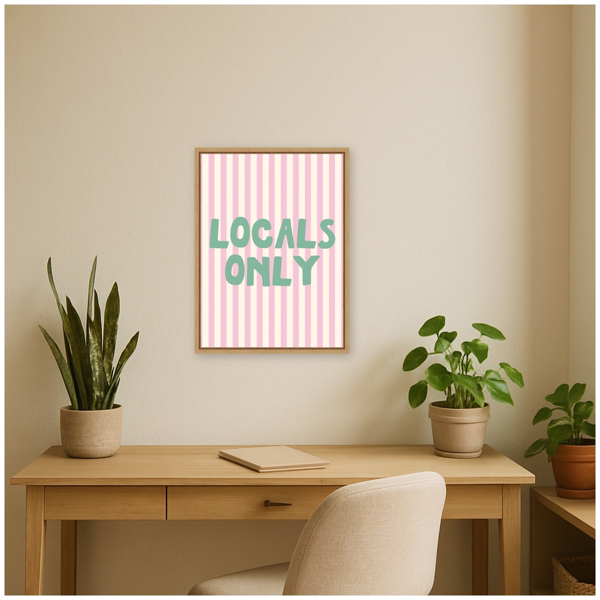 Locals Only Green and Pink Stripes by Megan Ryan Framed Canvas Wall Art Print