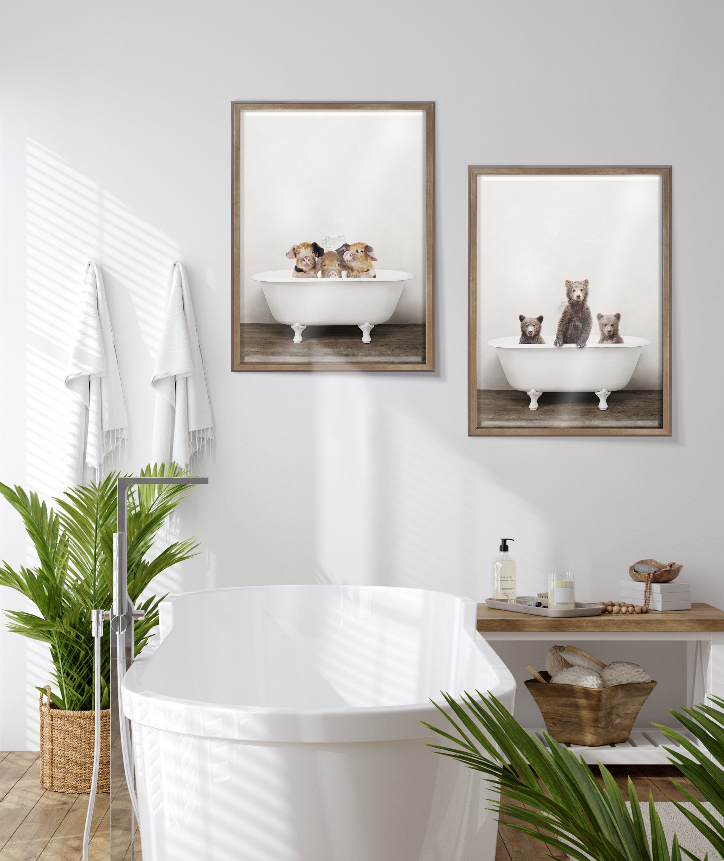 Blake Three Little Bears in Vintage Bathtub Framed Printed Glass by Amy Peterson Art Studio