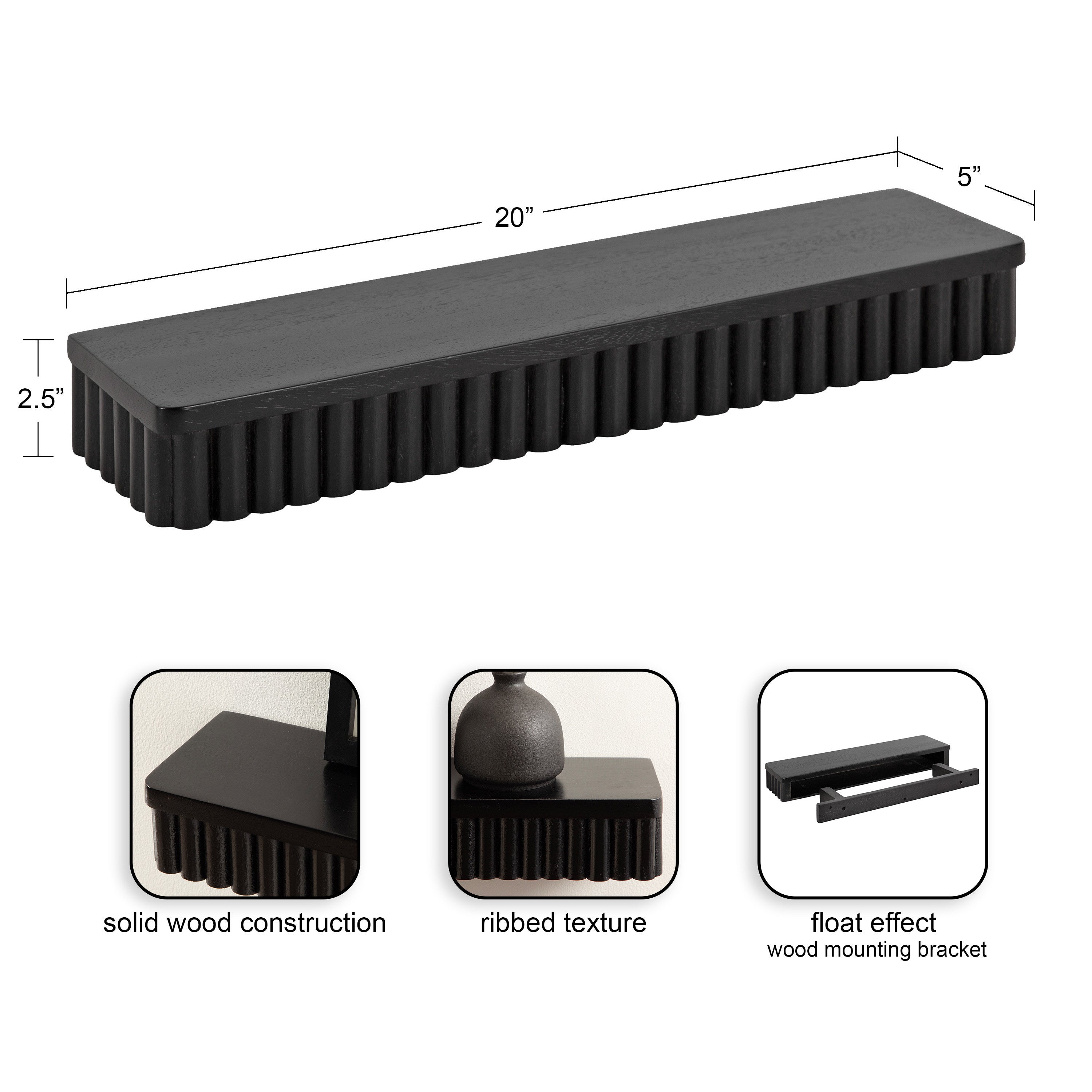 Floating Shelf Black 2 Piece 20" 2