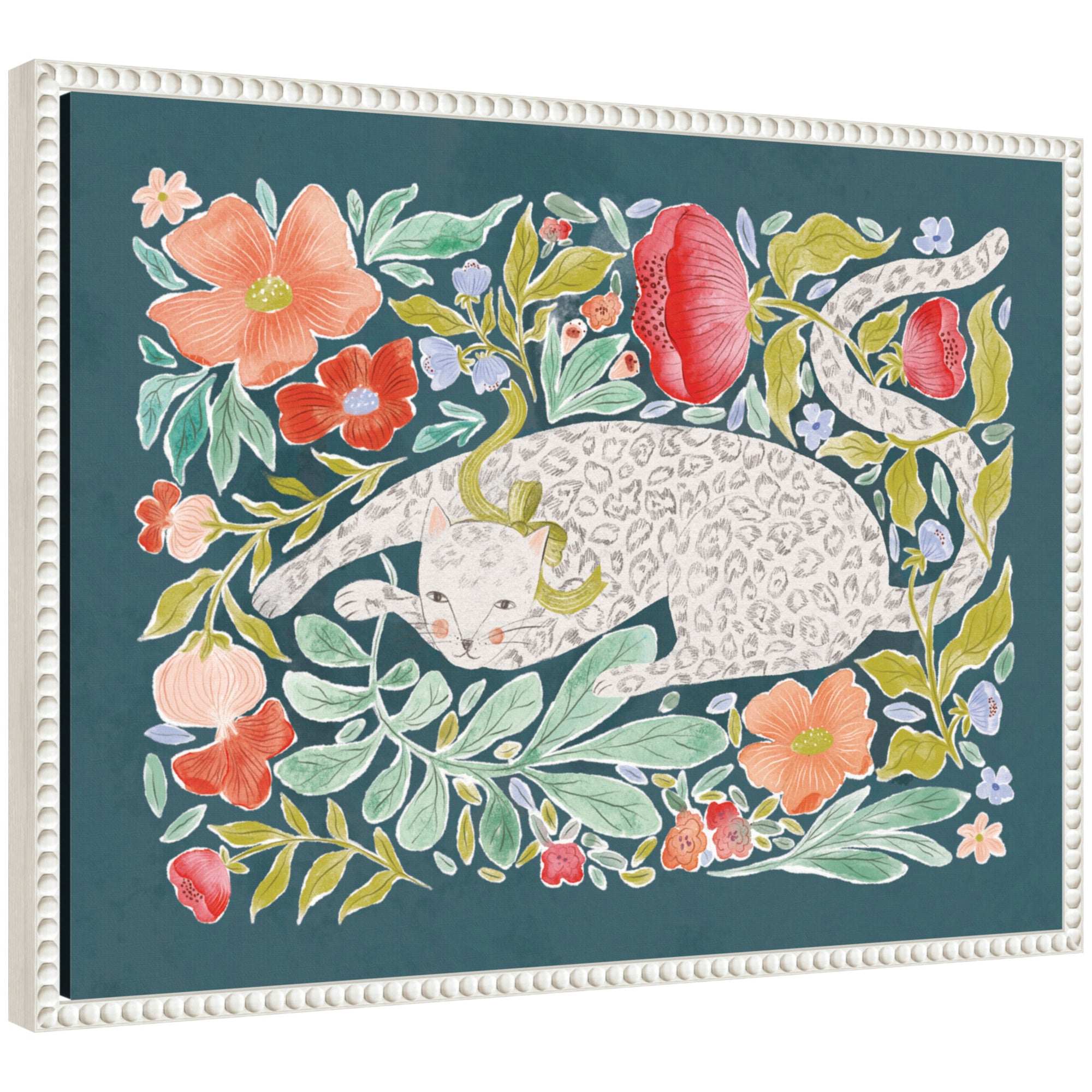 JL Floral Cat by Jill Labieniec Framed Canvas Wall Art Print