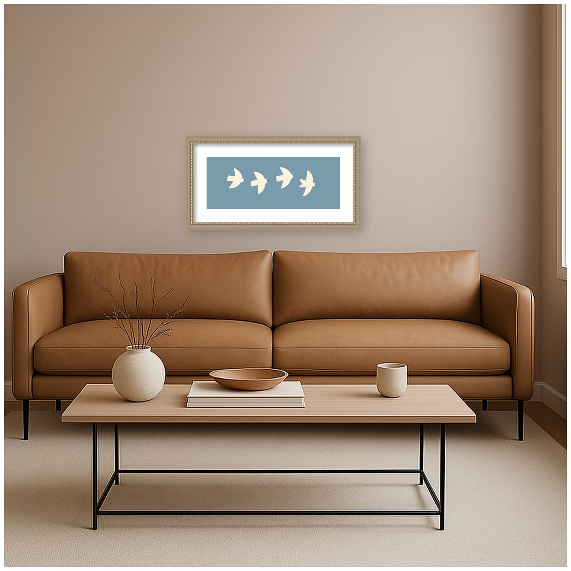 Minimalist Birds Panel Blue by Laura Moss Framed Wall Art Print