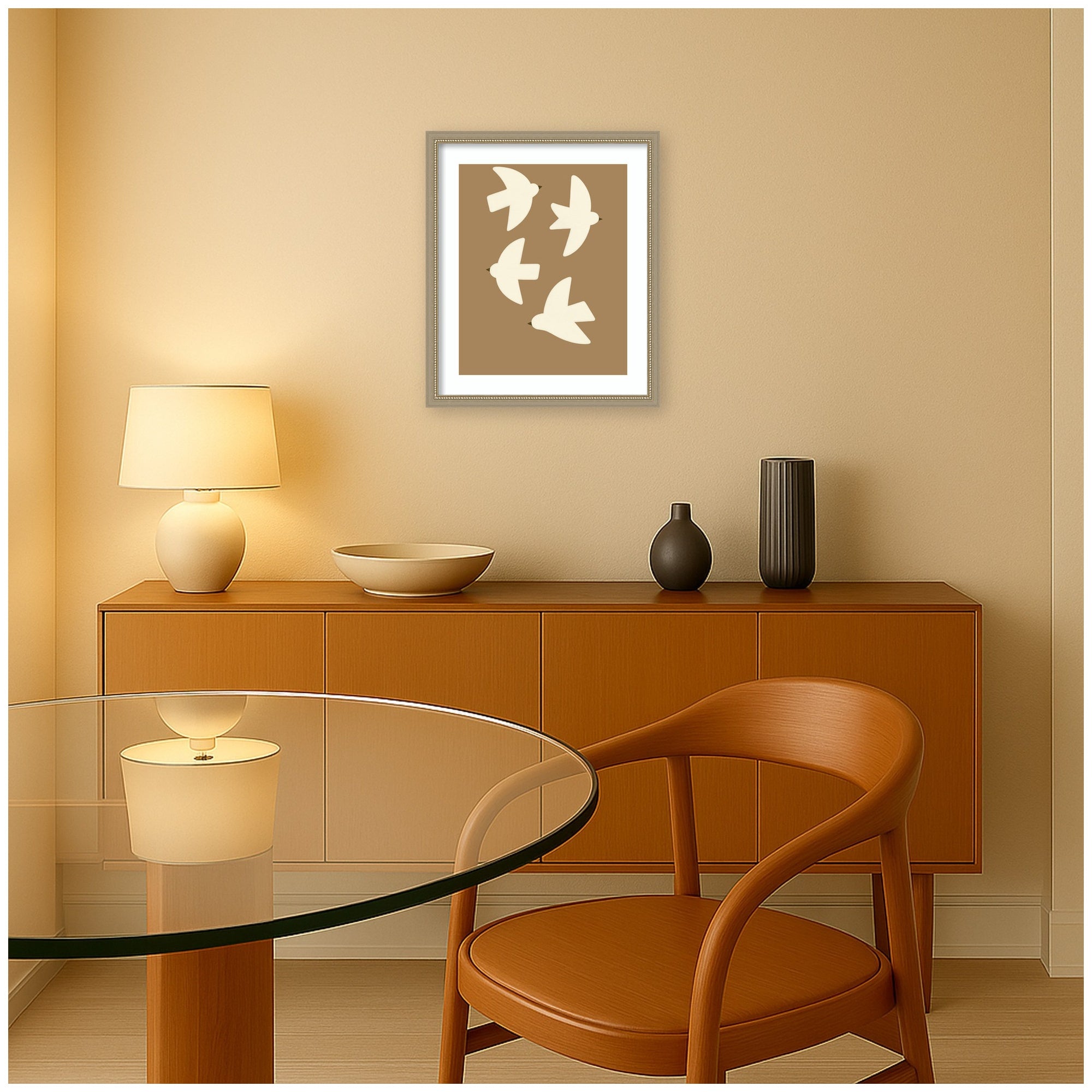 Minimalist Birds Poster 2 Brown by Laura Moss Framed Wall Art Print