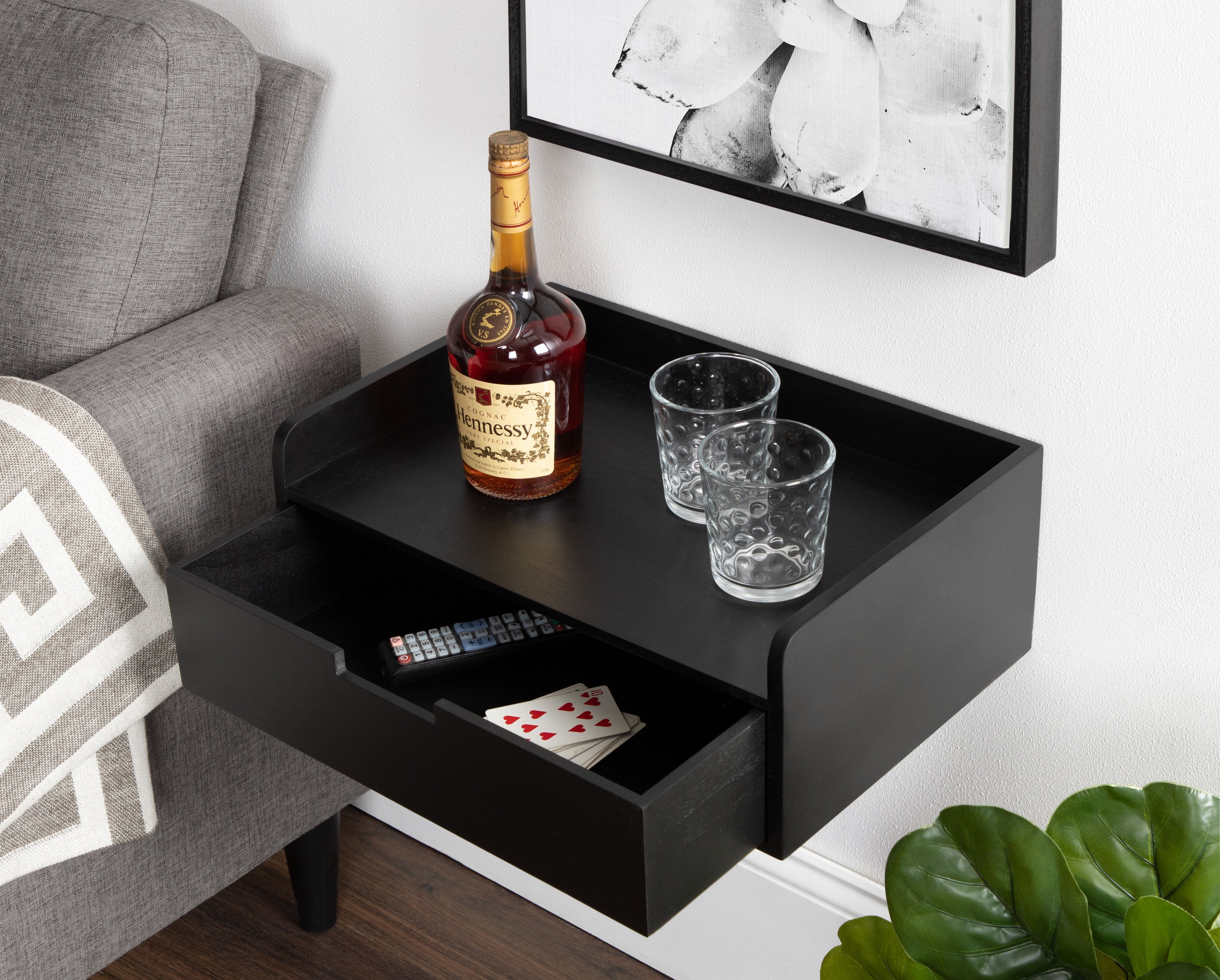 Floating Side Table Black 18x12x7 8