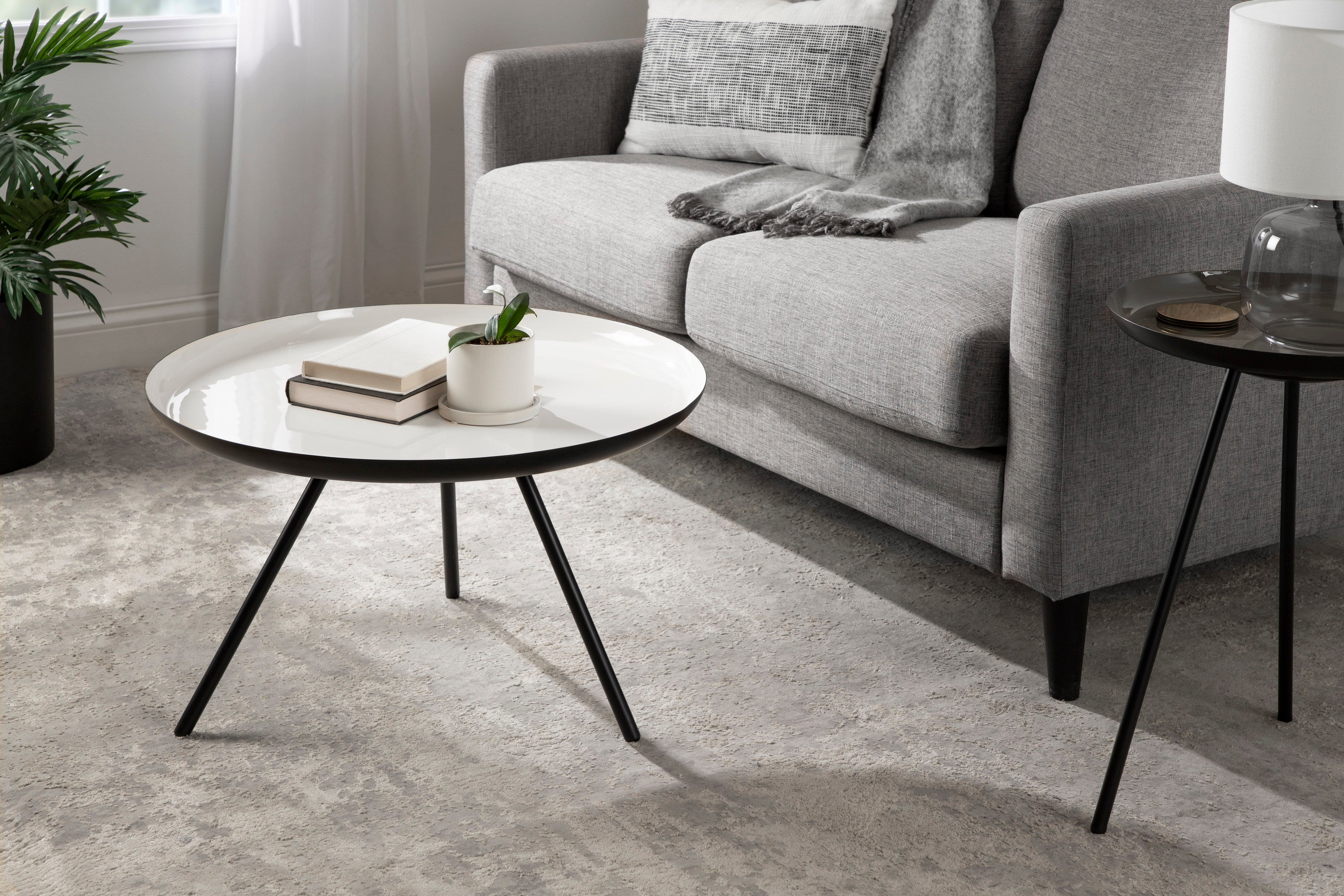 Coffee Table White Black 25" Diameter 5