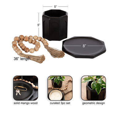 Decorative Accessory Set Black Natural Beige 3 Piece 2