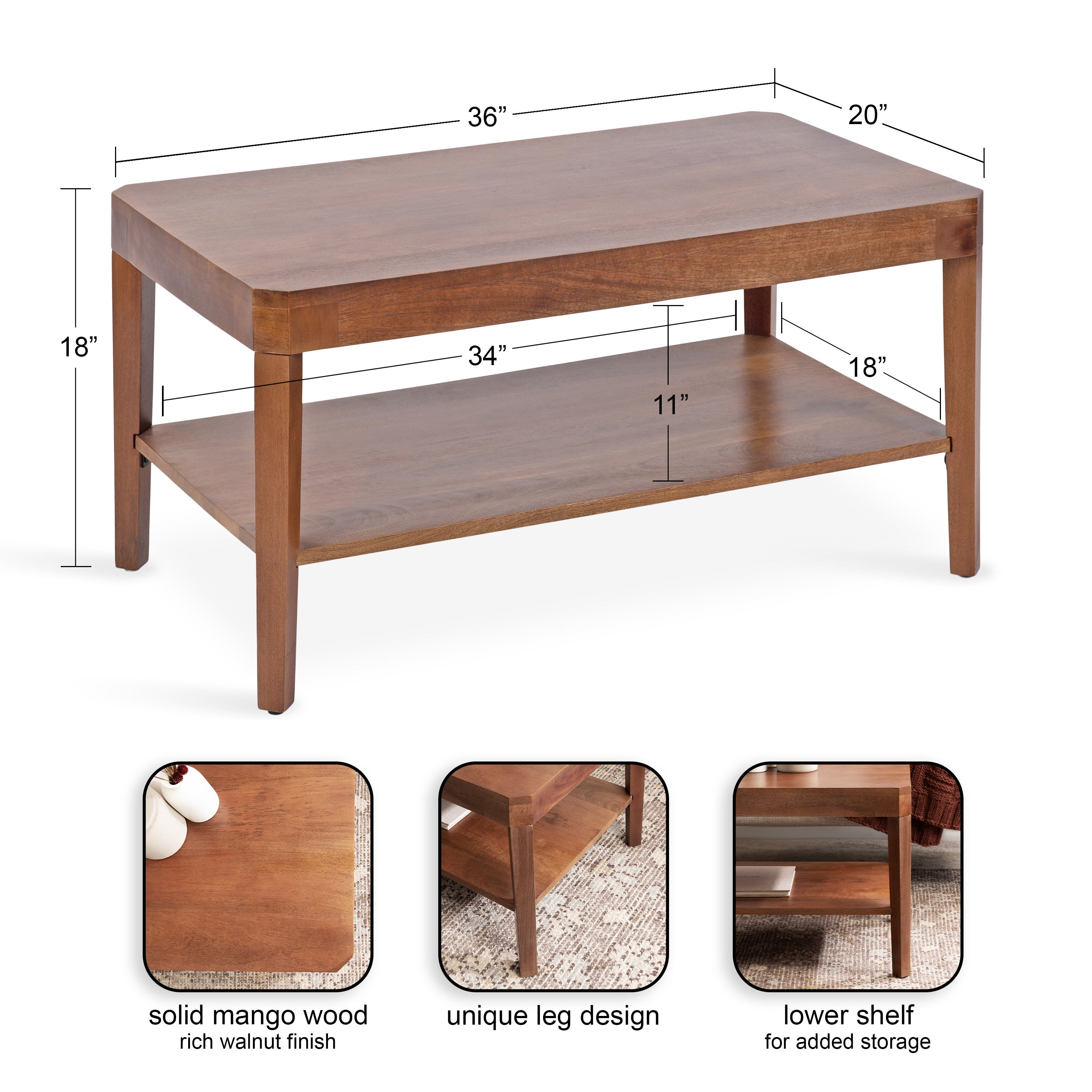 Coffee Table Walnut Brown 36x20x18 2