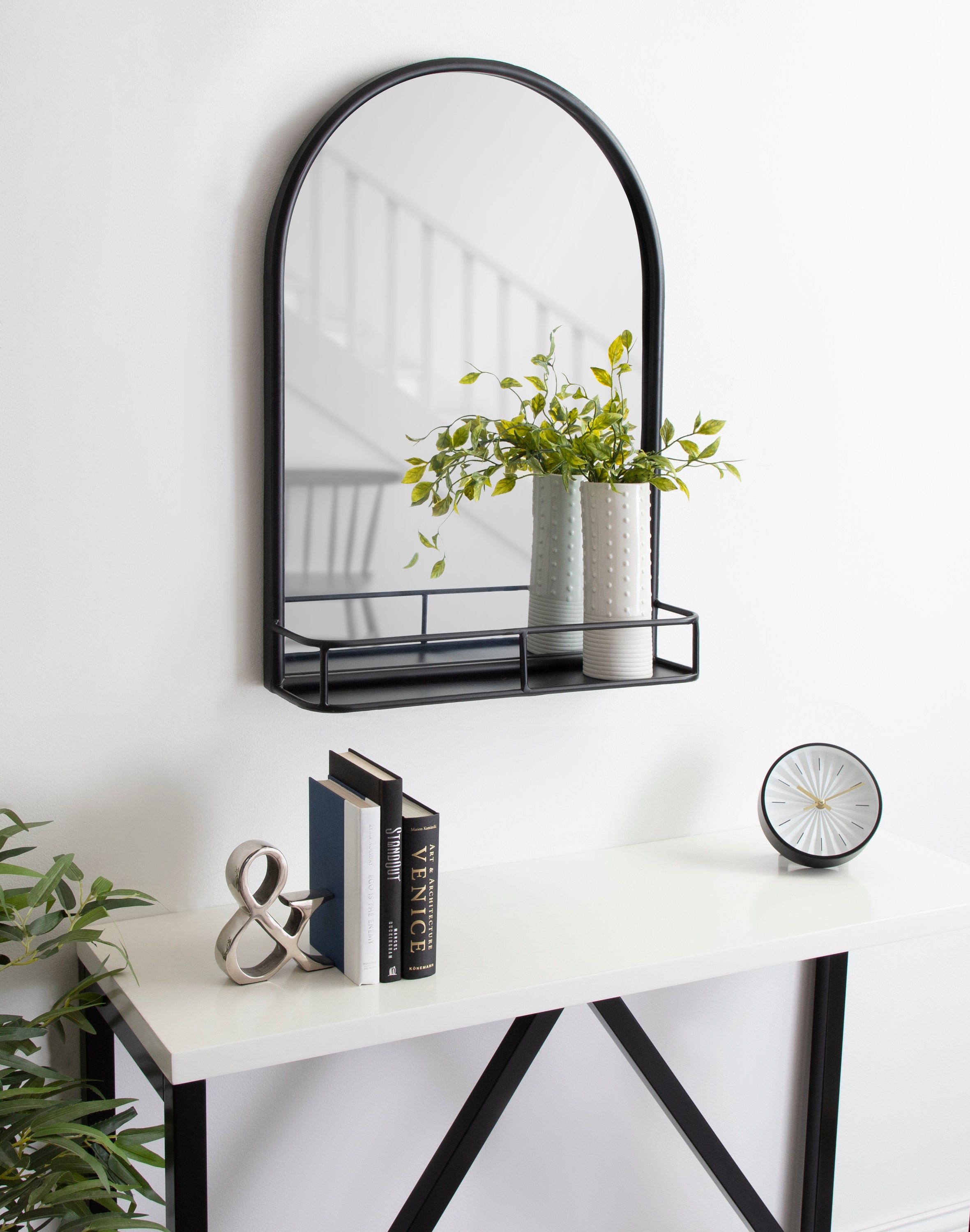Estero Metal Framed Arch Wall Mirror with Shelf