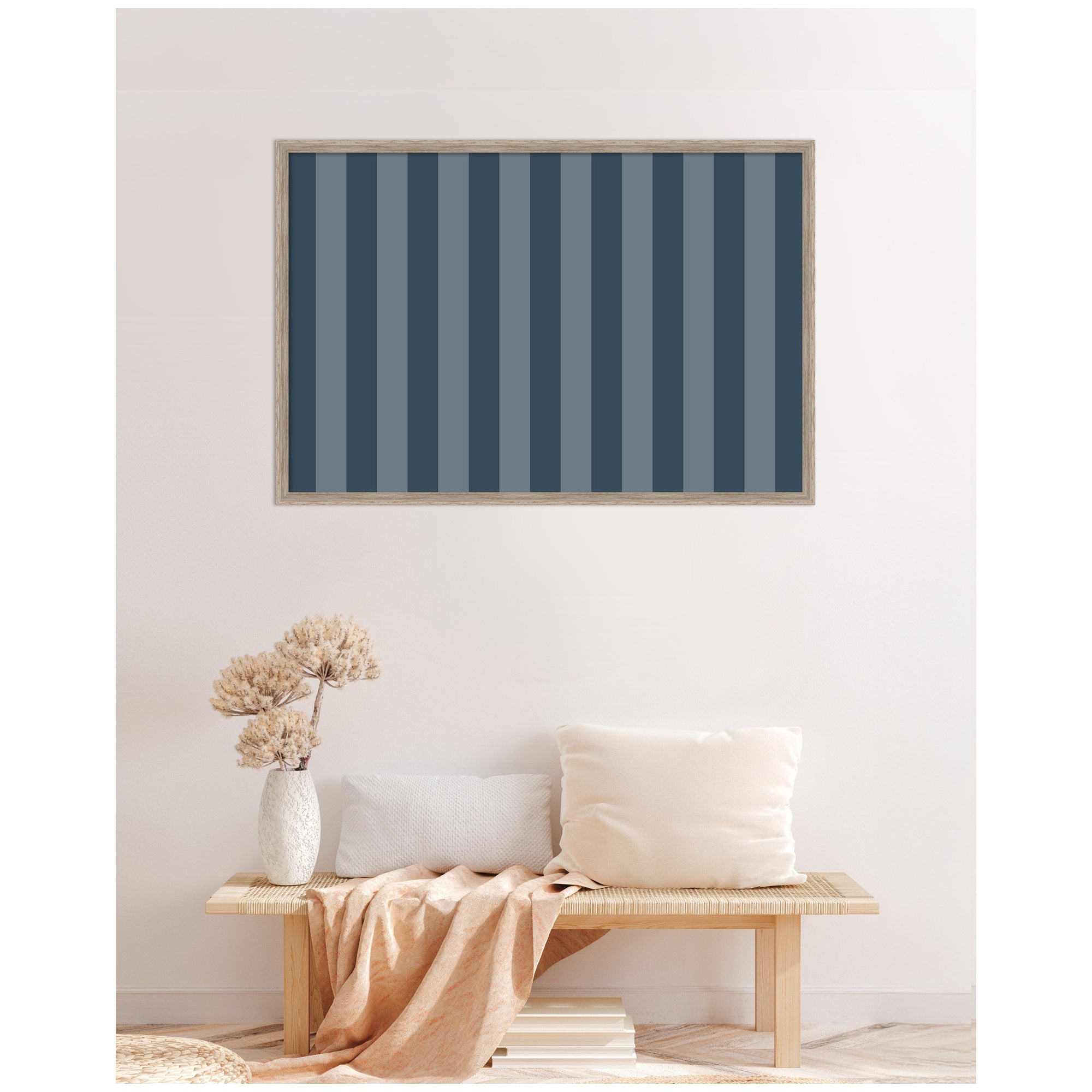 Framed Fabric Pinboard Wide Stripes Blue Wall Organization