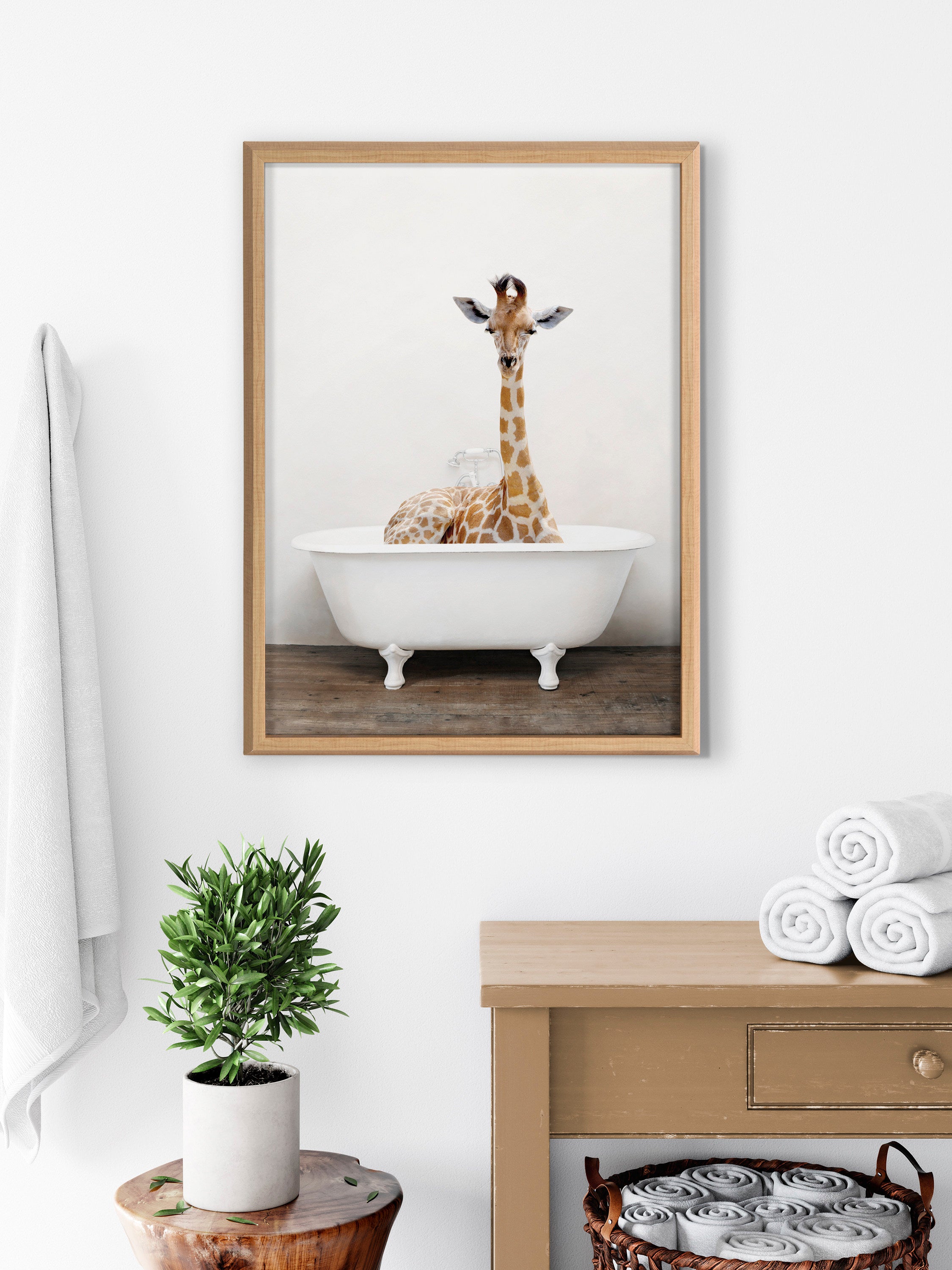 Blake Giraffe 2 in Tub Color Framed Printed Glass by Amy Peterson Art Studio