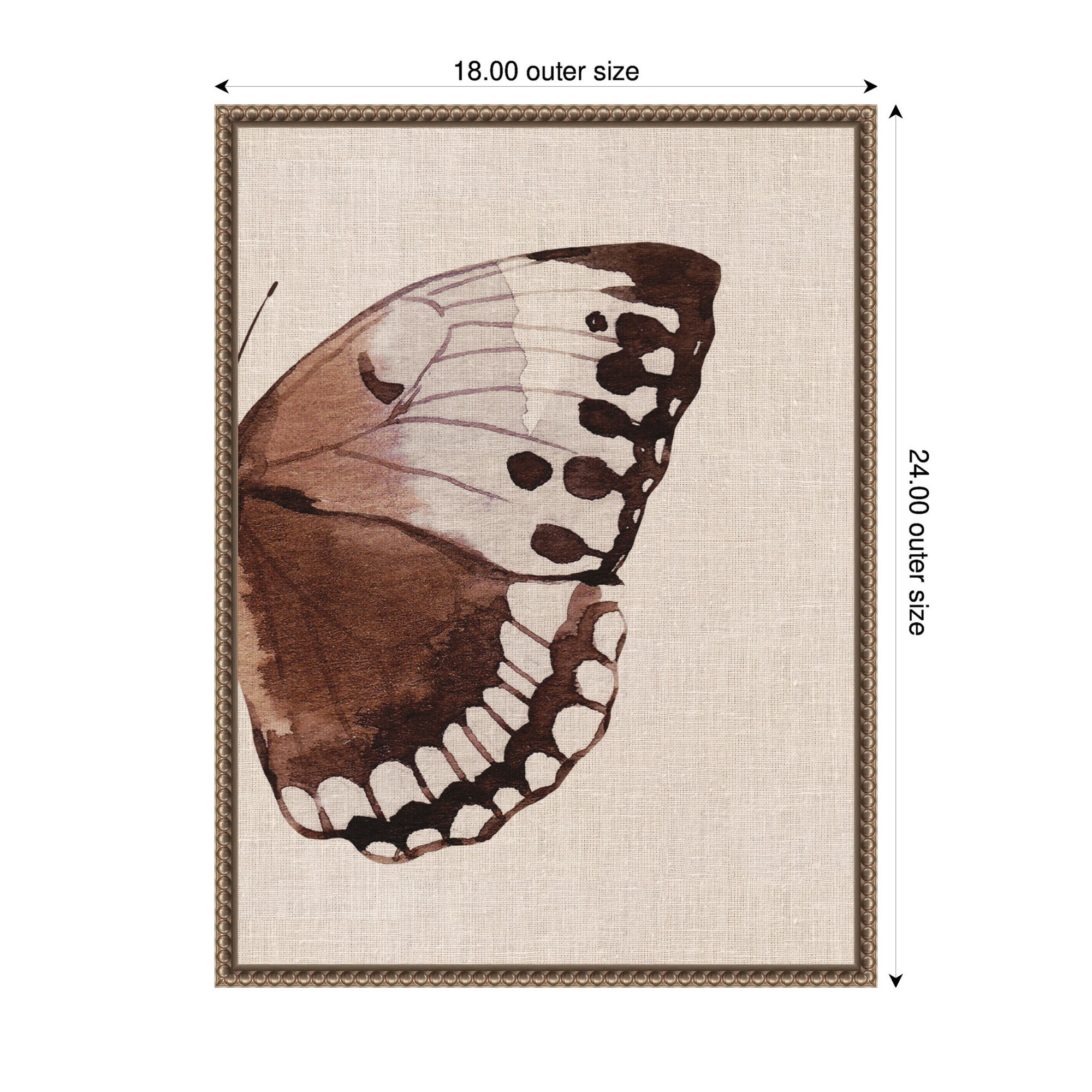 Sylvie Retro Butterfly Watercolor Diptych Neutral Burlap Right Framed Canvas by The Creative Bunch Studio