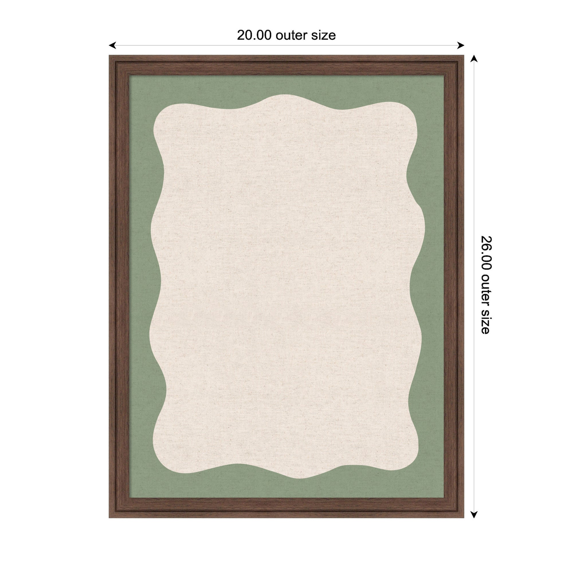 Framed Fabric Pinboard Wavy Neutral Linen and Green Wall Organization