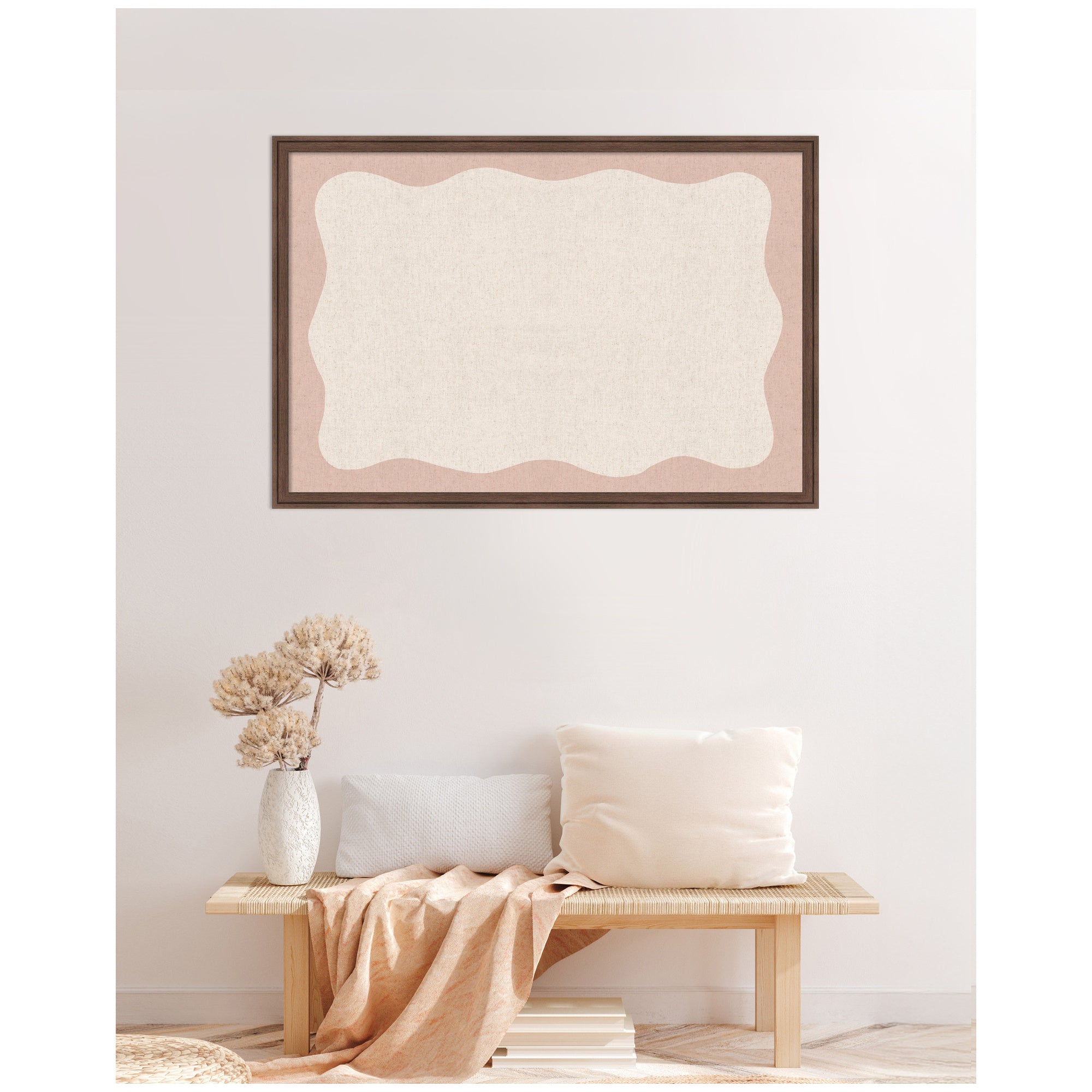 Framed Fabric Pinboard Wavy Linen Light and Pink Wall Organization